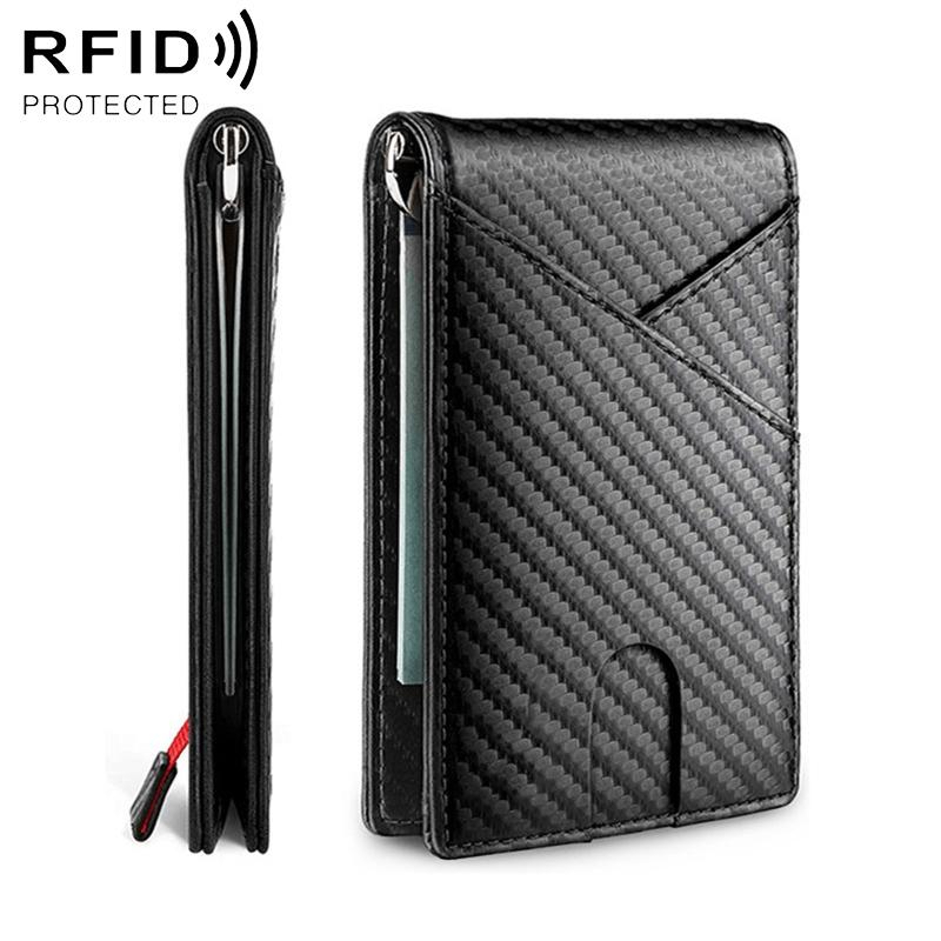 Mens Carbon Fiber and PU Leather Bifold Business Wallet with Money Clip – view 3
