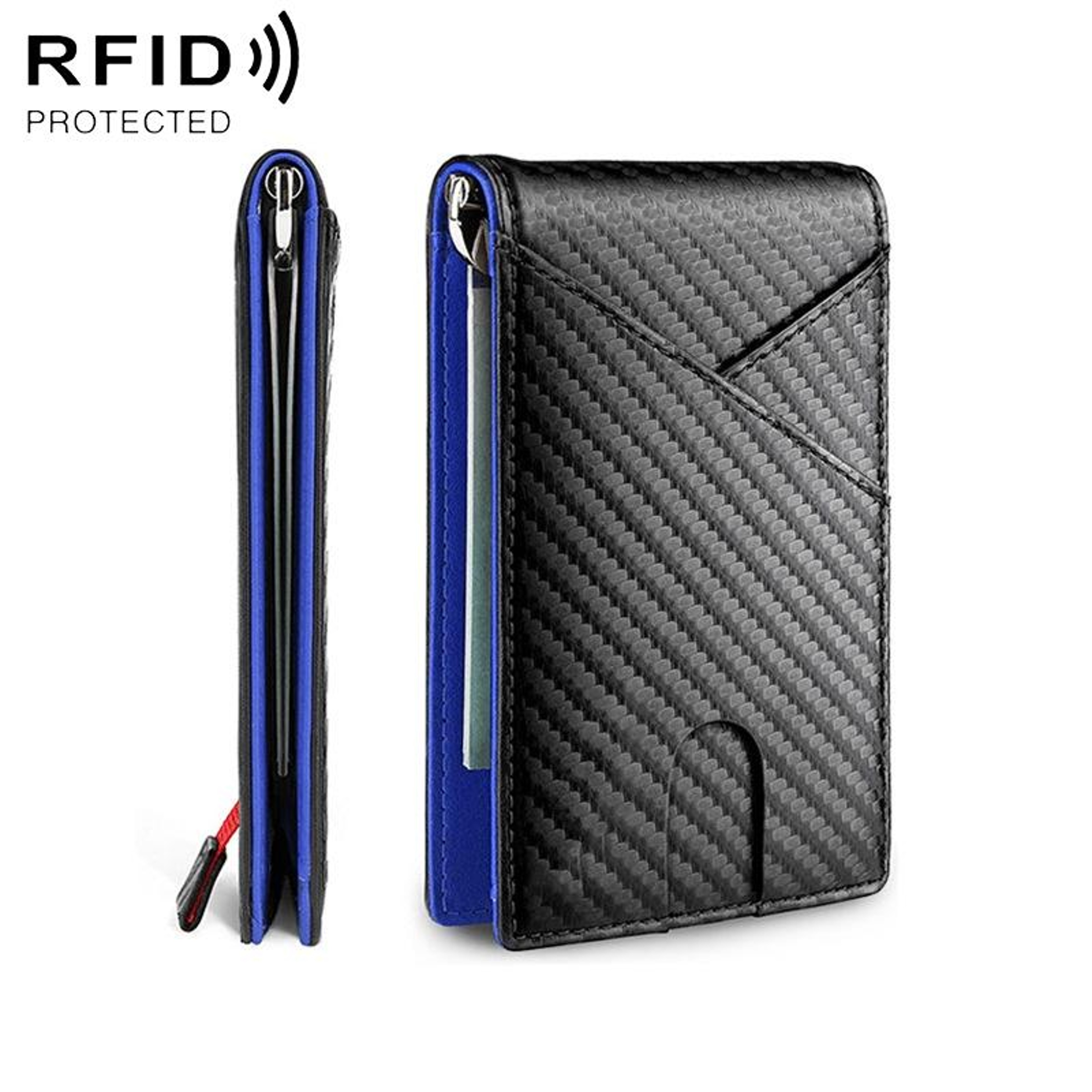 Mens Carbon Fiber and PU Leather Bifold Business Wallet with Money Clip – view 7