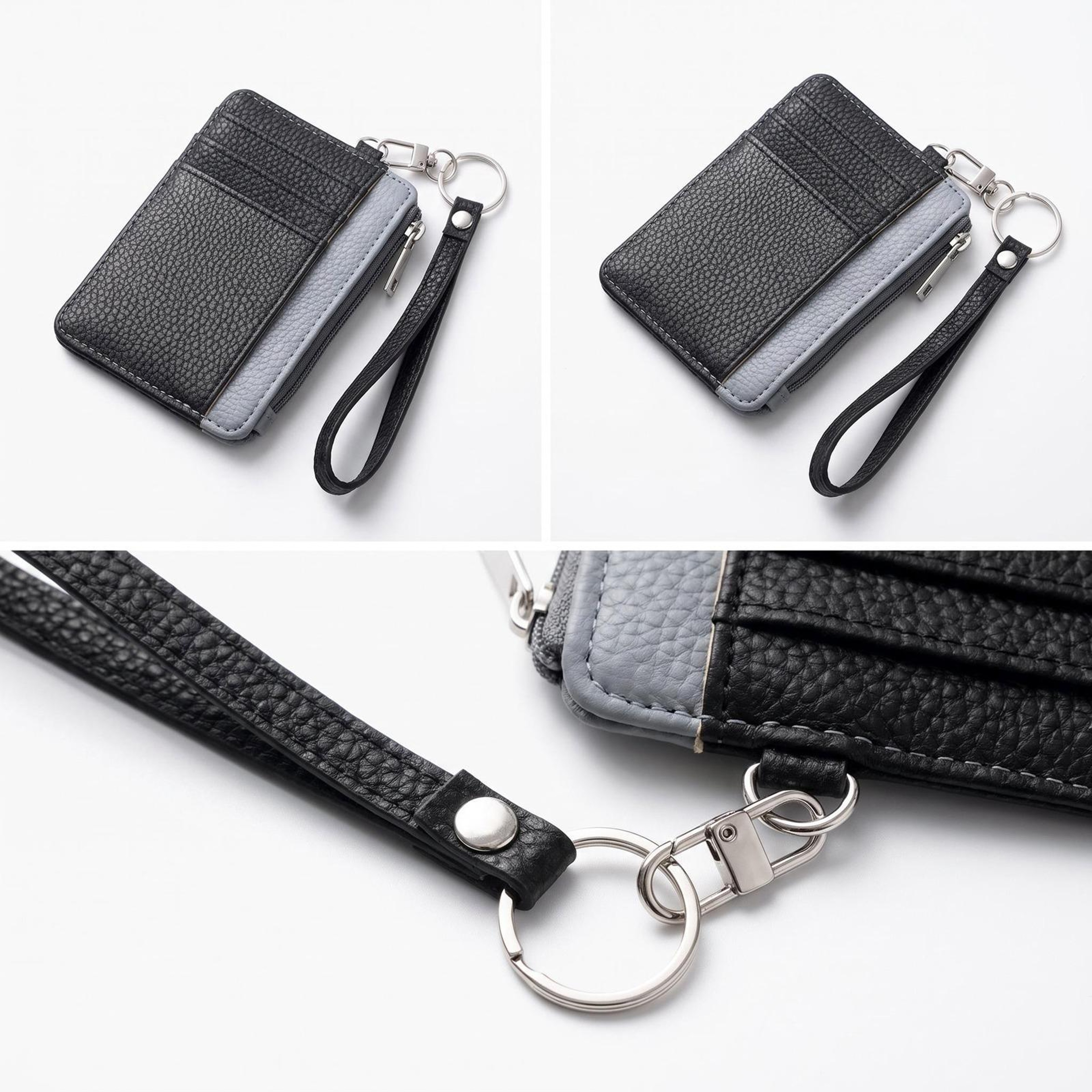 PU Leather Card Holder Wallet with Zipper Coin Pocket and Detachable Wrist Strap – view 4