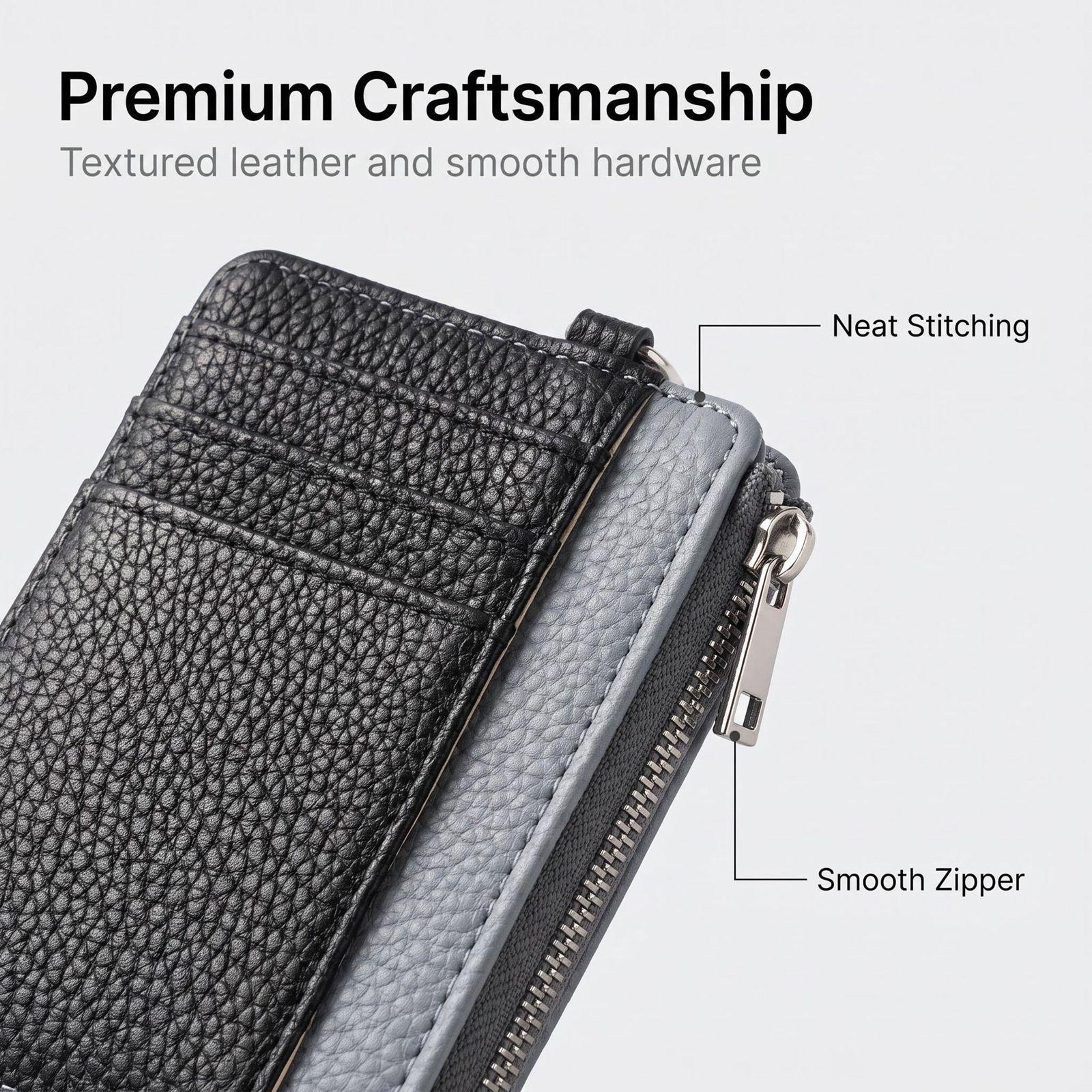 PU Leather Card Holder Wallet with Zipper Coin Pocket and Detachable Wrist Strap – view 6
