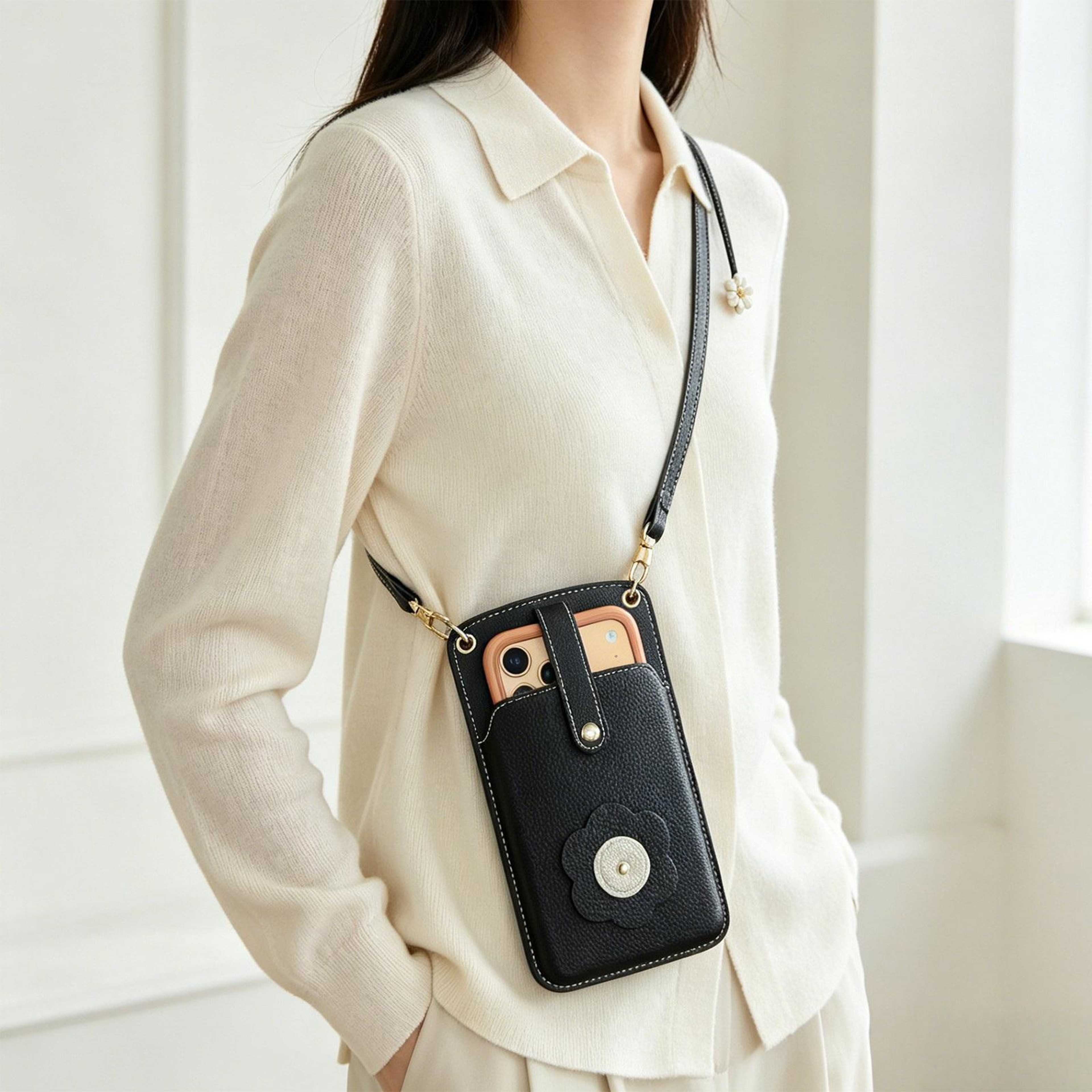 Flower Buckle PU Leather Crossbody Phone Bag with Touchscreen Window – view 1
