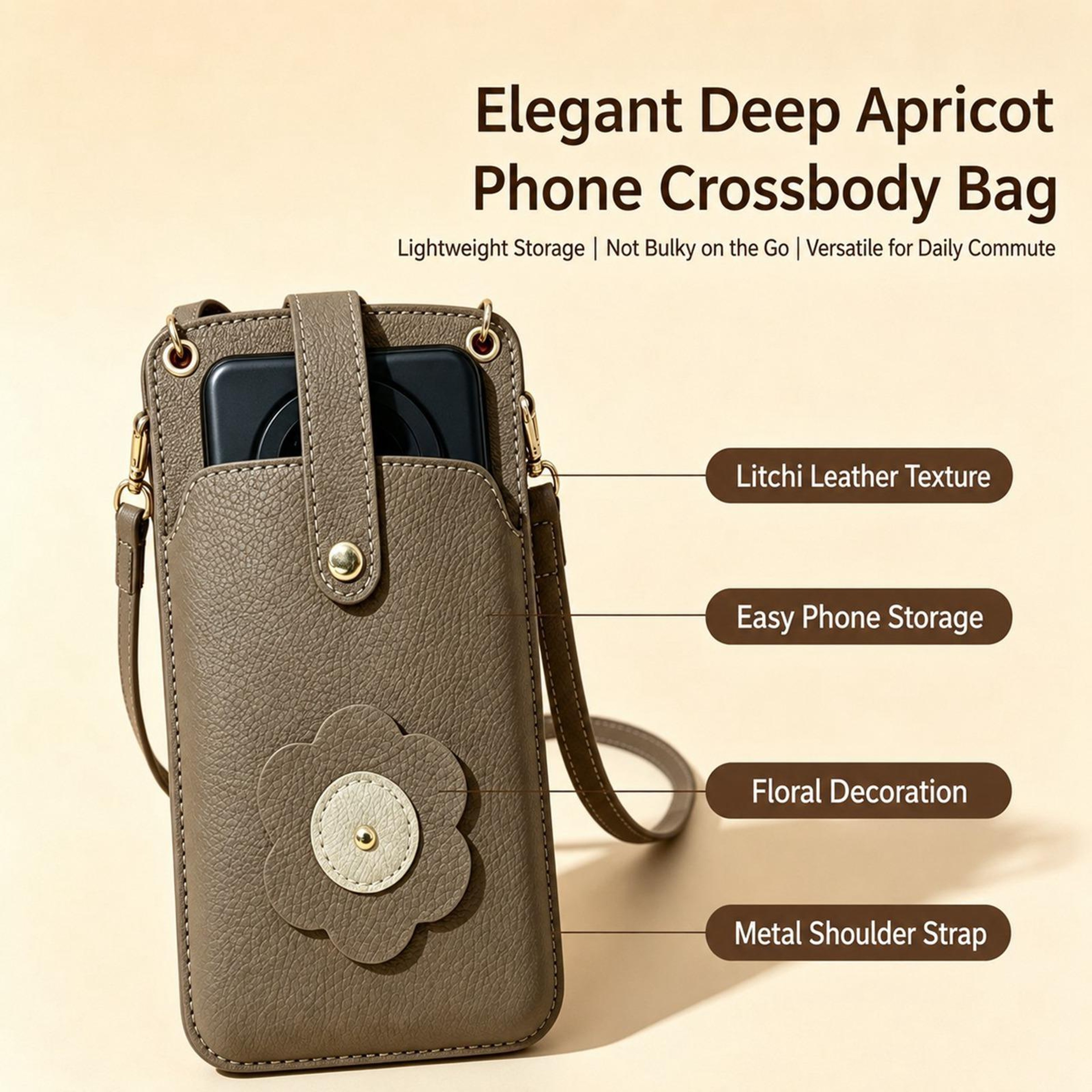 Flower Buckle PU Leather Crossbody Phone Bag with Touchscreen Window – view 4