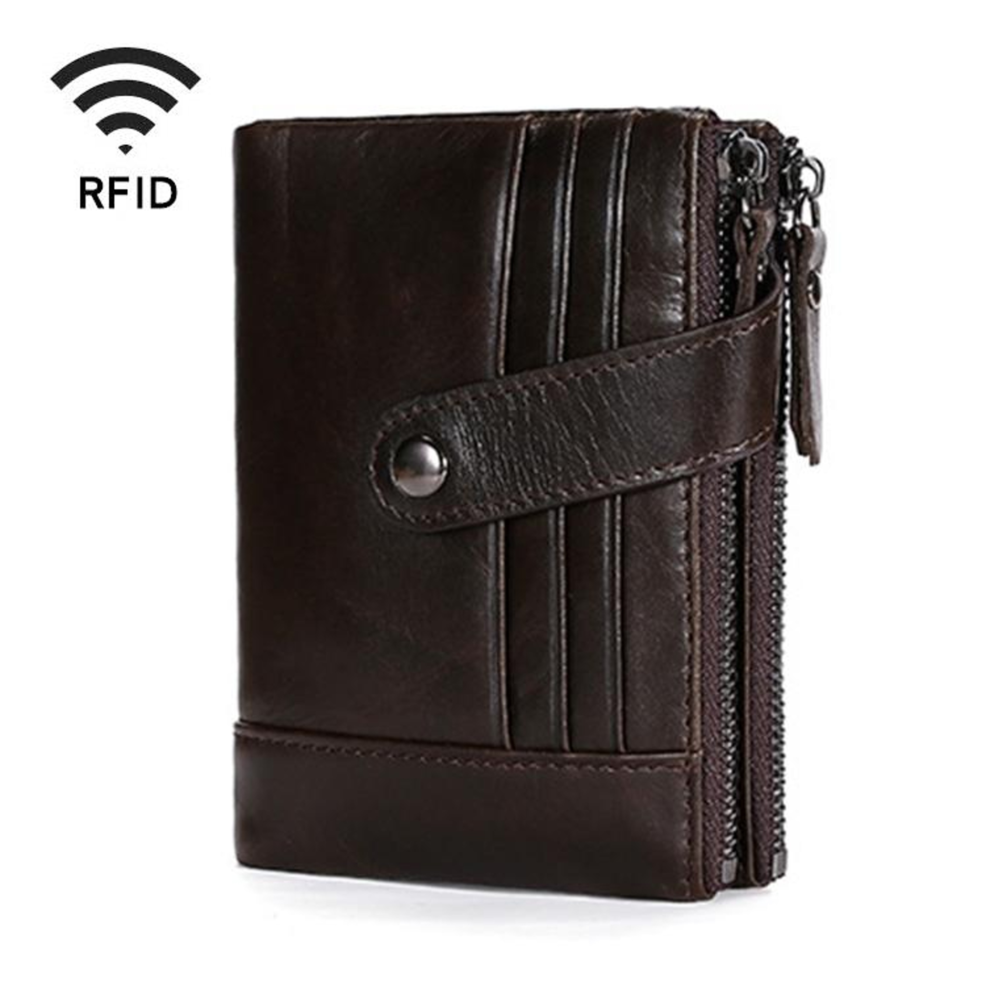 Retro Cowhide Leather Wallet With Dual Zippers And Multiple Card Slots 1