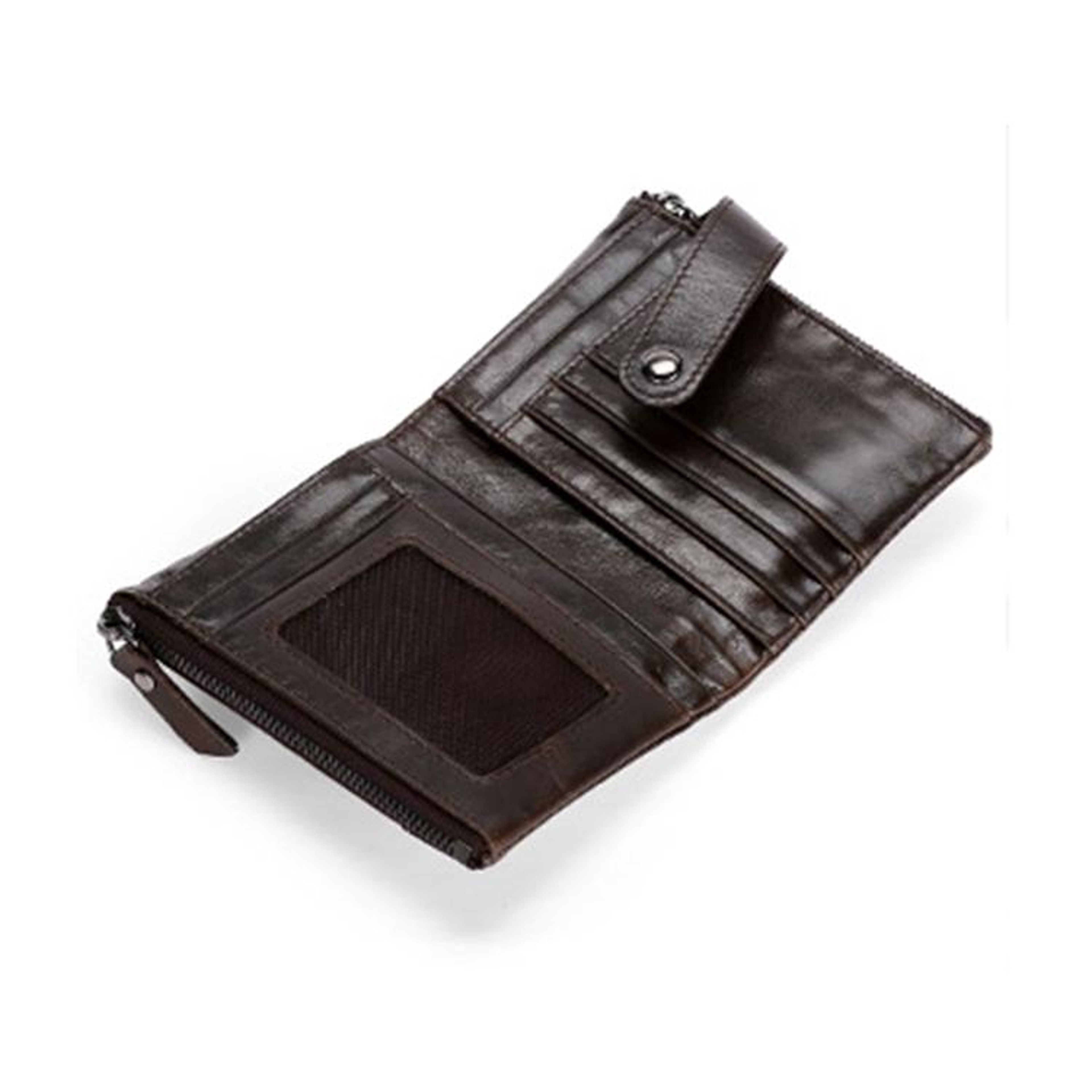 Retro Cowhide Leather Wallet With Dual Zippers And Multiple Card Slots 7