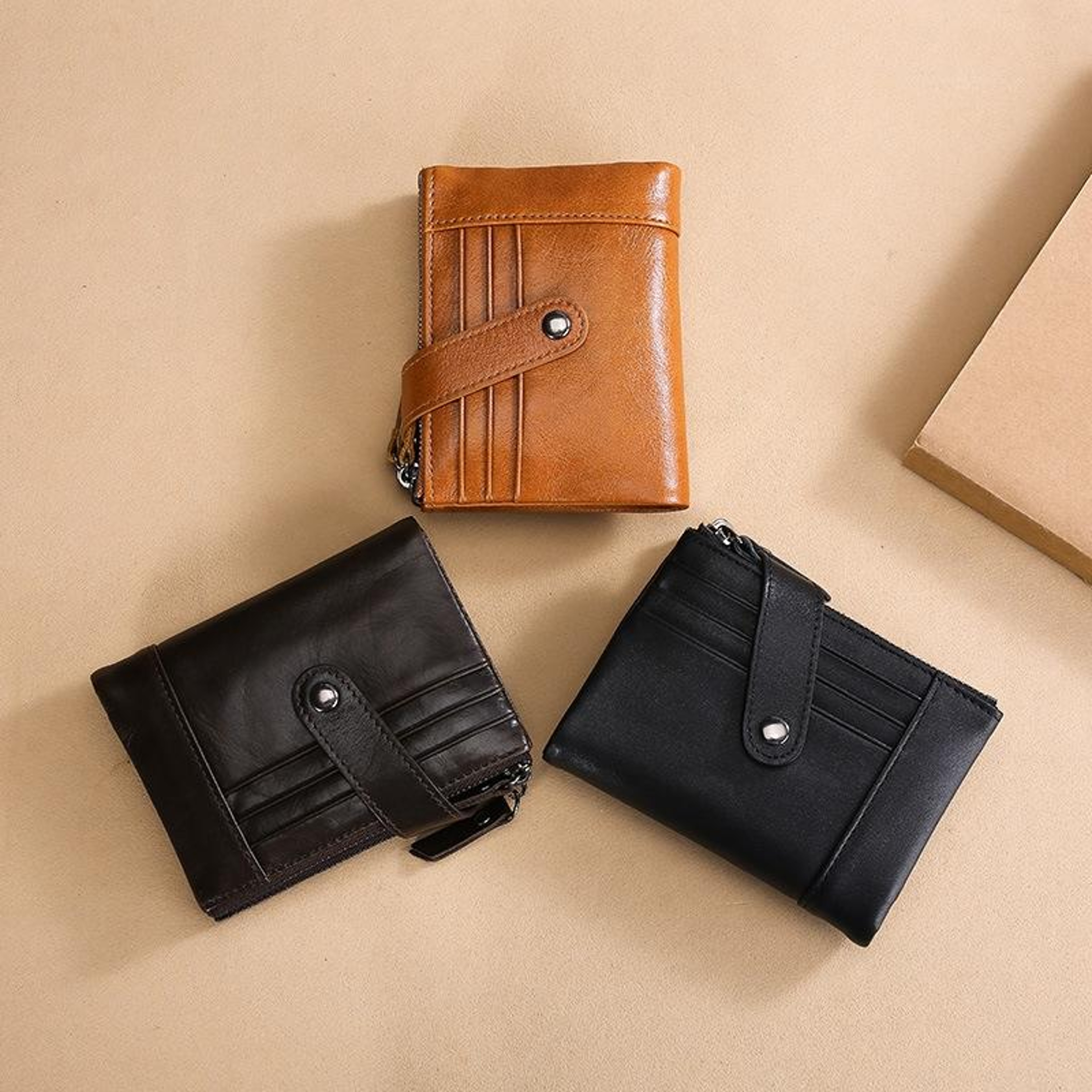 Retro Cowhide Leather Wallet With Dual Zippers And Multiple Card Slots 11
