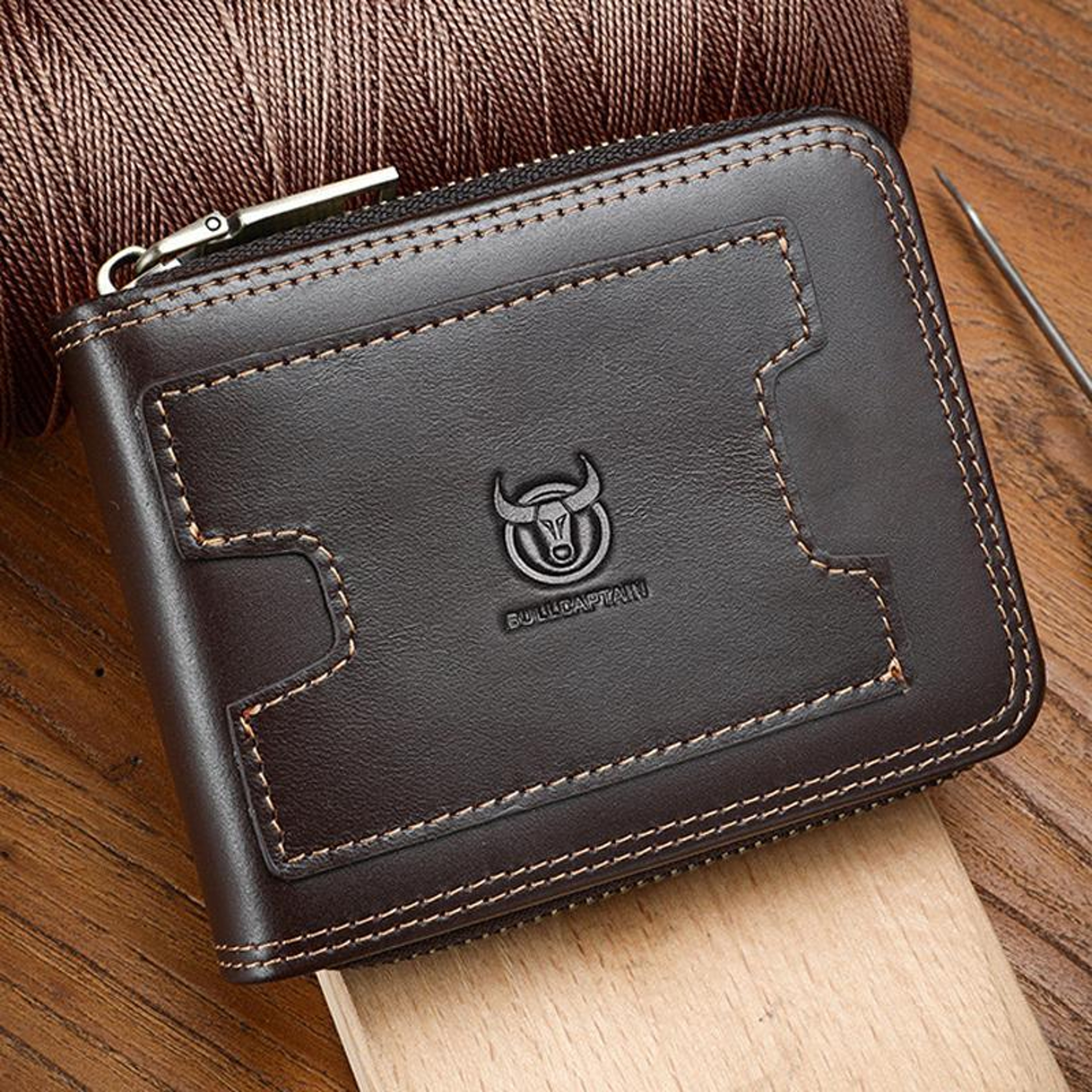 RFID Blocking Leather Bifold Wallet with Zipper and Multiple Card Slots – view 10