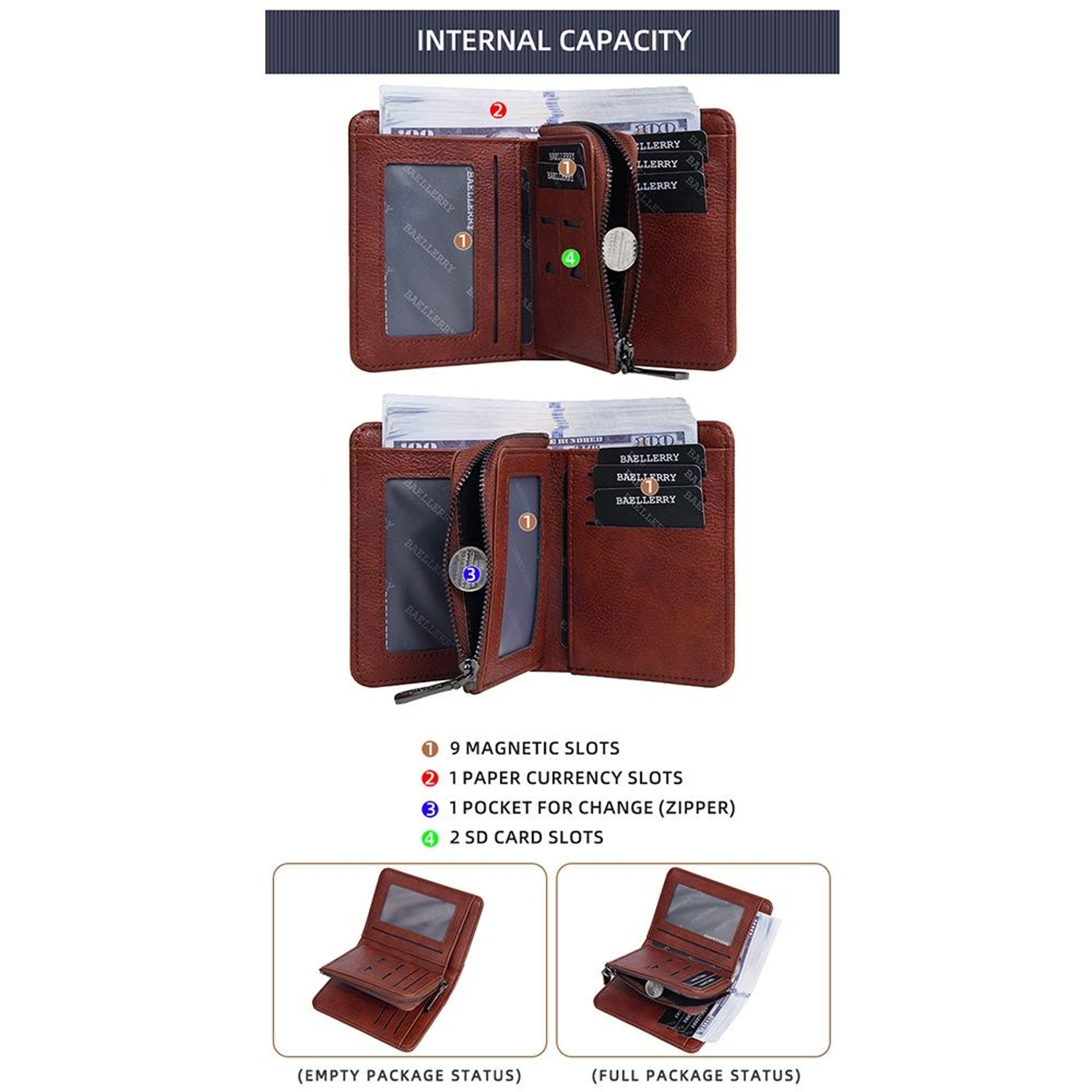 Retro PU Leather Tri Fold Wallet with Multiple Card Slots and Zipper – view 6