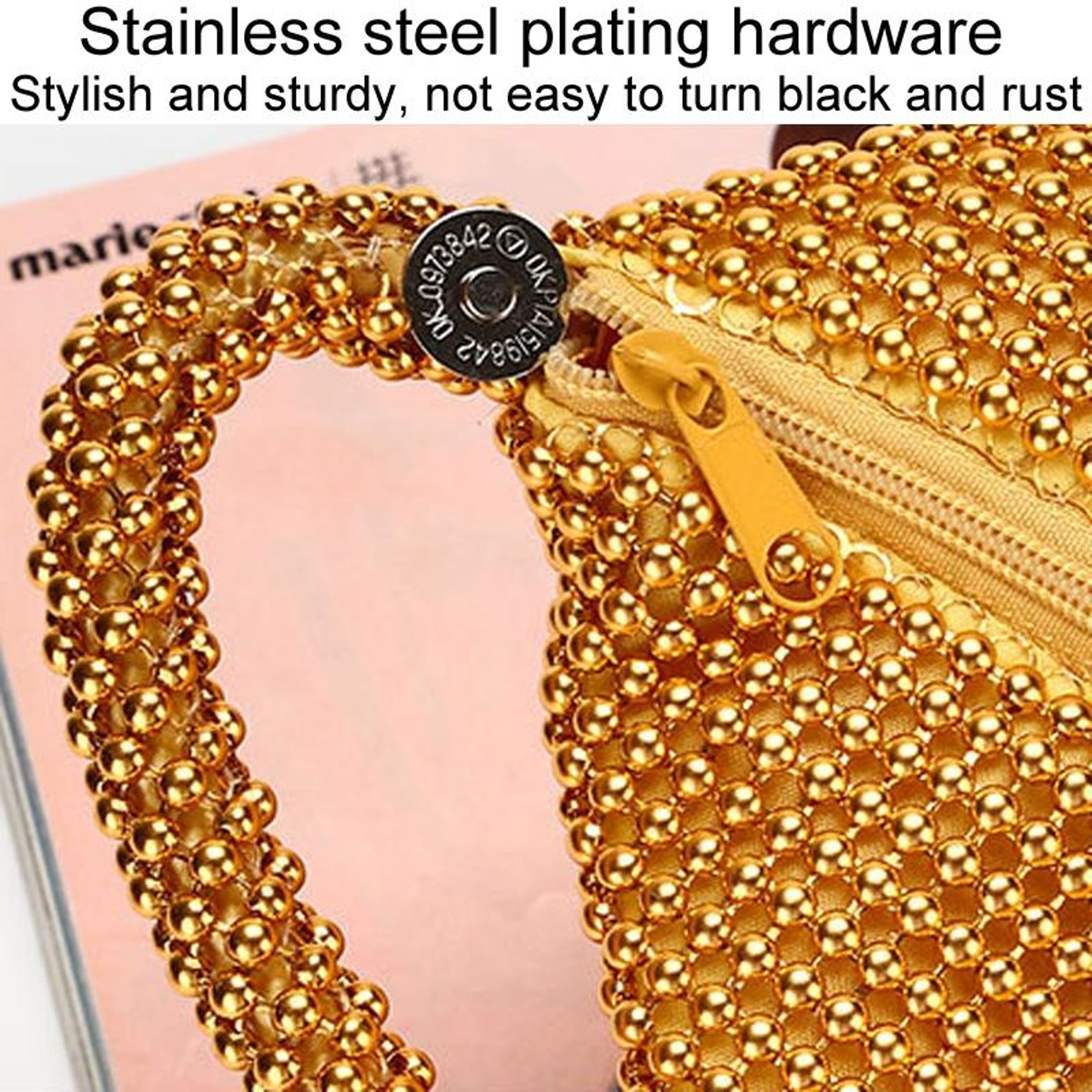 Womens Sequin Evening Clutch Bag with Beaded Design and Zipper Closure – view 8