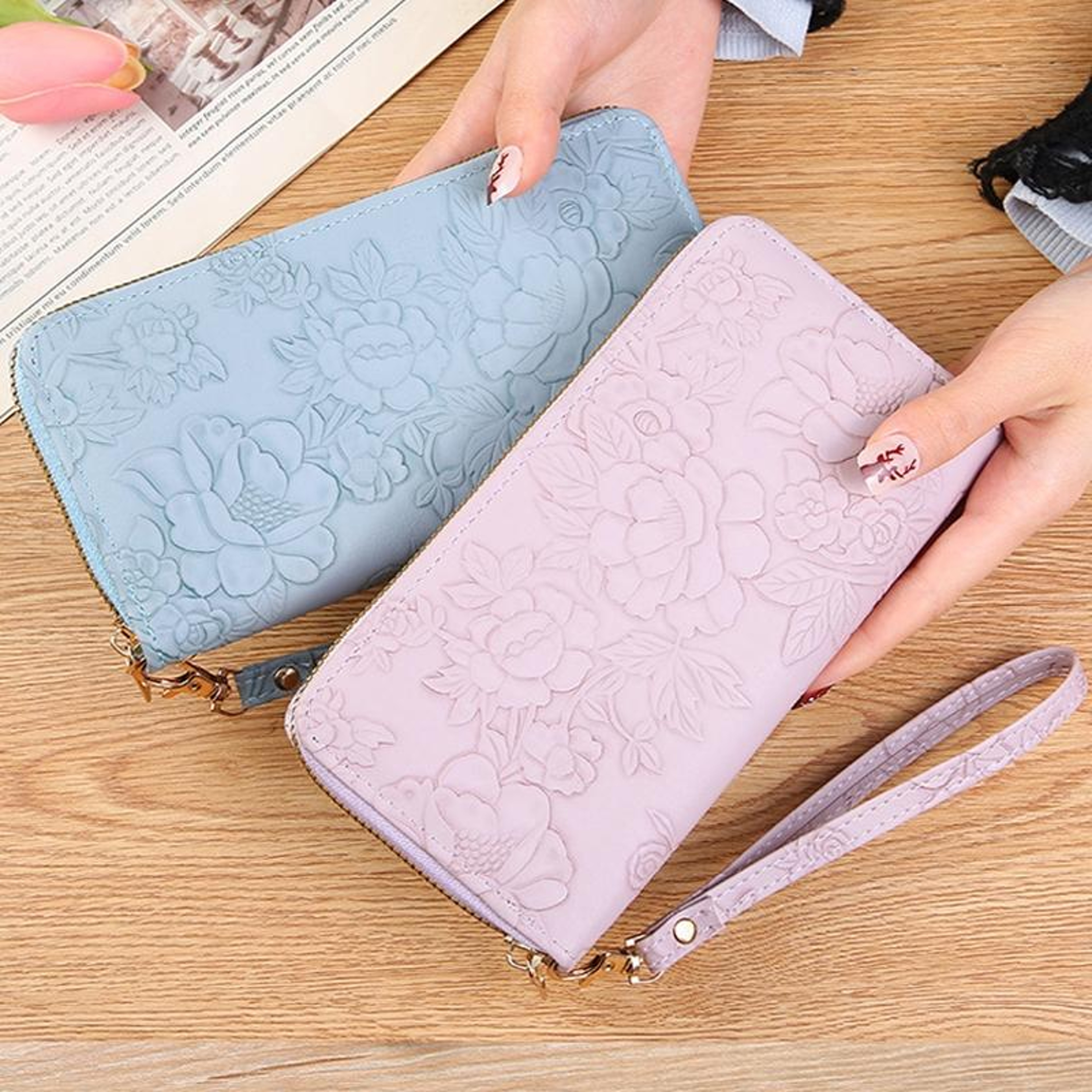 Large Capacity Long Zipper Wallet with Embossed Design and Multiple Card Slots – view 11