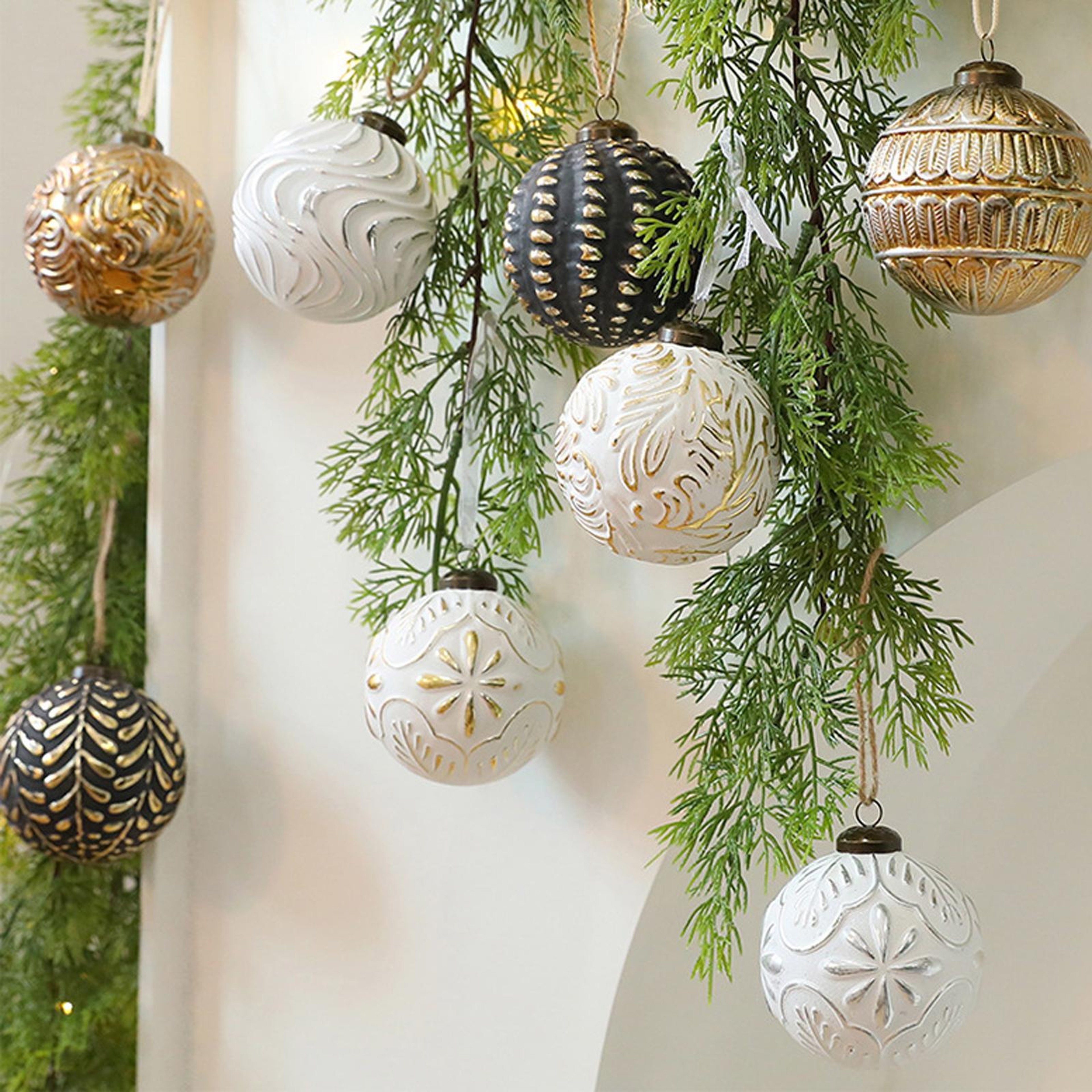 12 Pack Vintage Christmas Ball Ornaments with Embossed Design – view 3