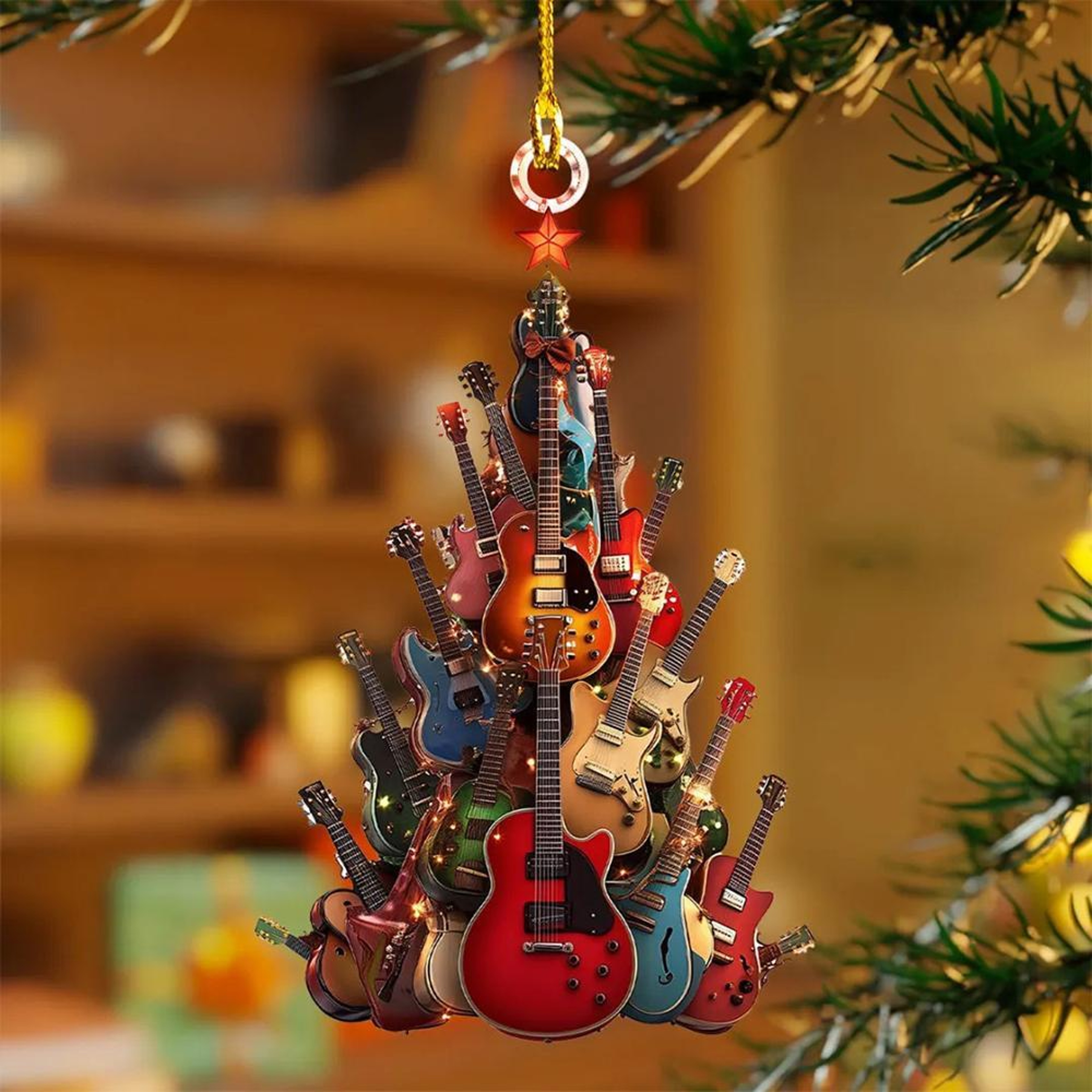 Christmas Guitar Tree Ornament Rock Music Acrylic Hanging Decoration – view 1