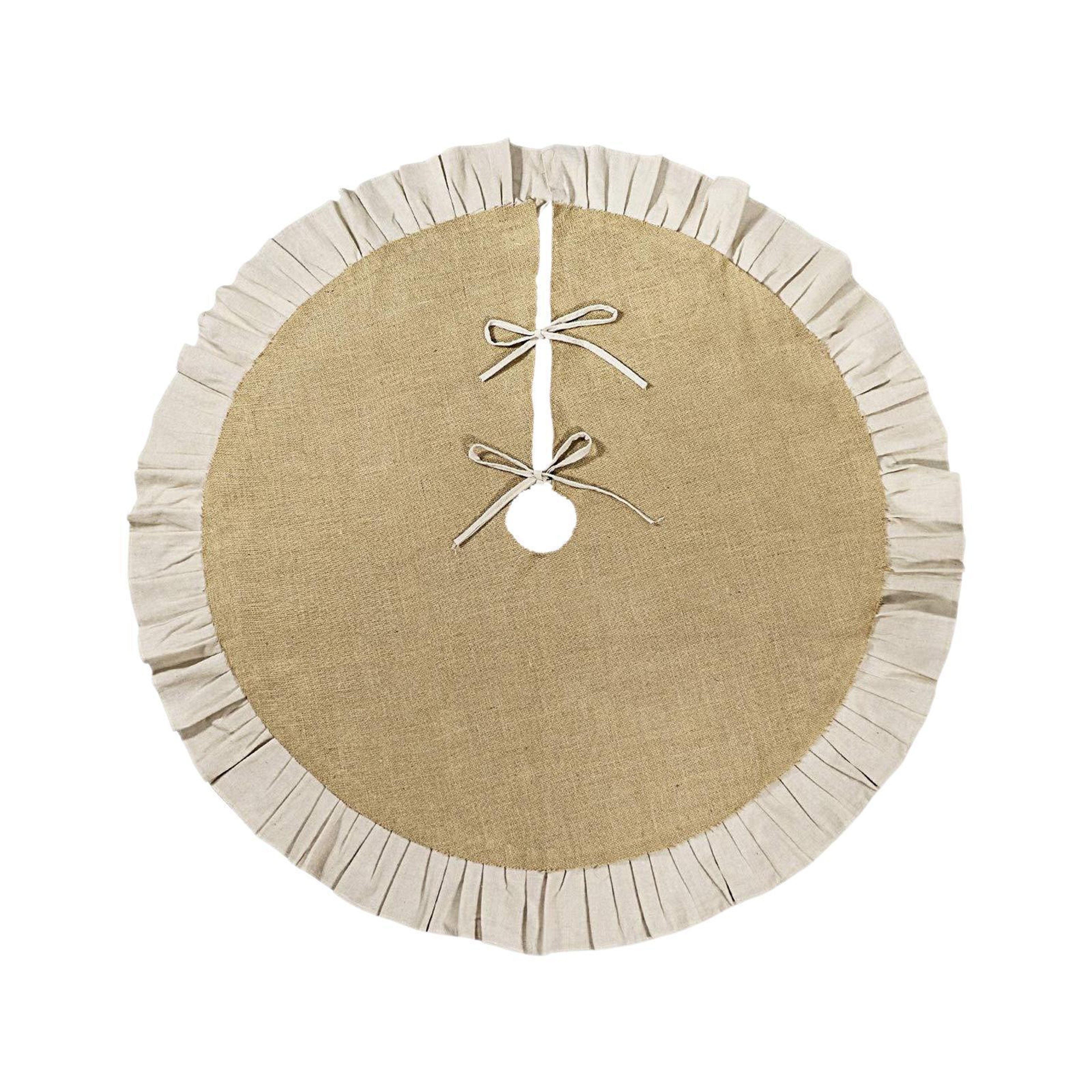 Burlap Woven Christmas Tree Skirt with Fabric Ties for Holiday Decorations – view 9