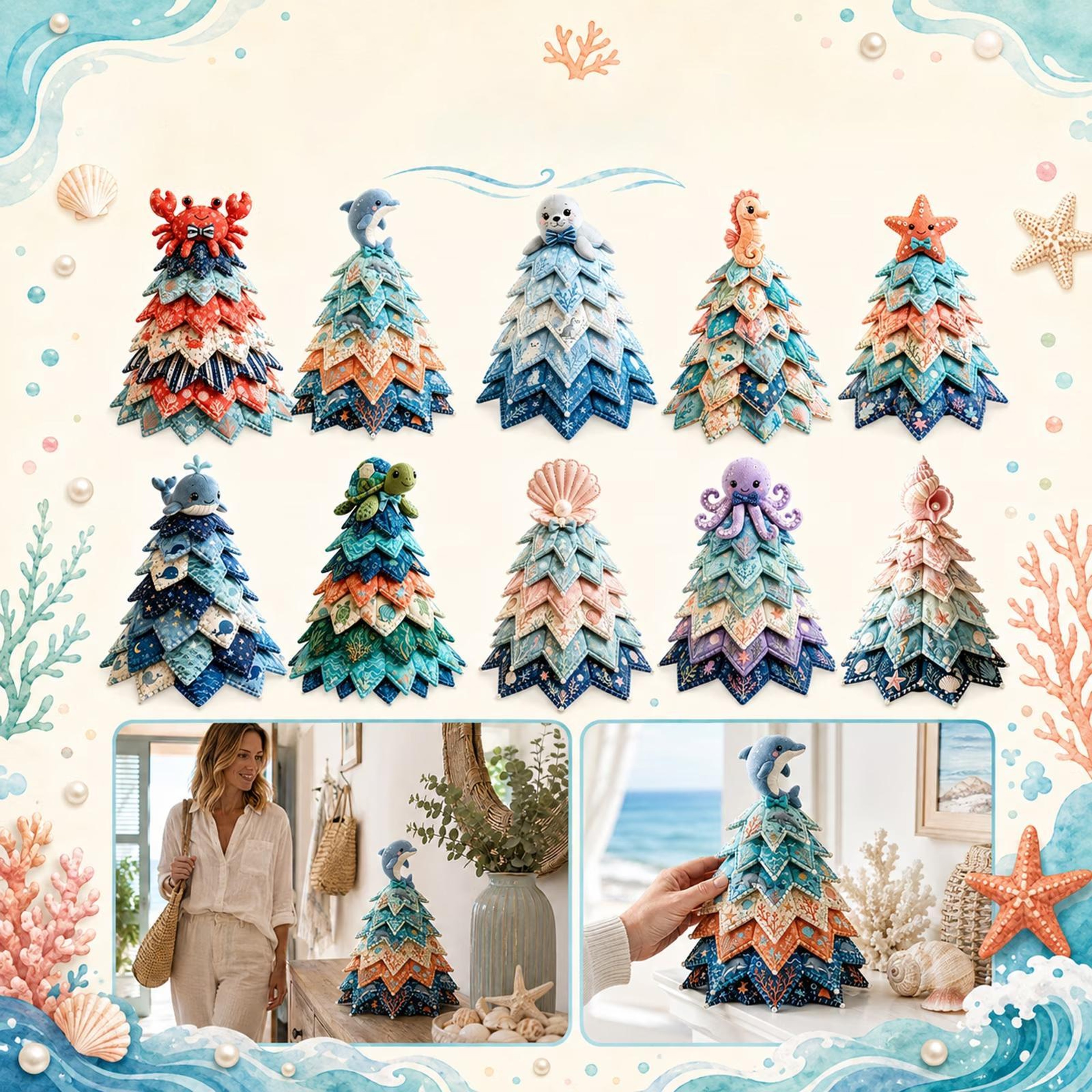 Ocean Friends DIY Patchwork Christmas Tree Craft Kit with Fabric Decorations – view 2