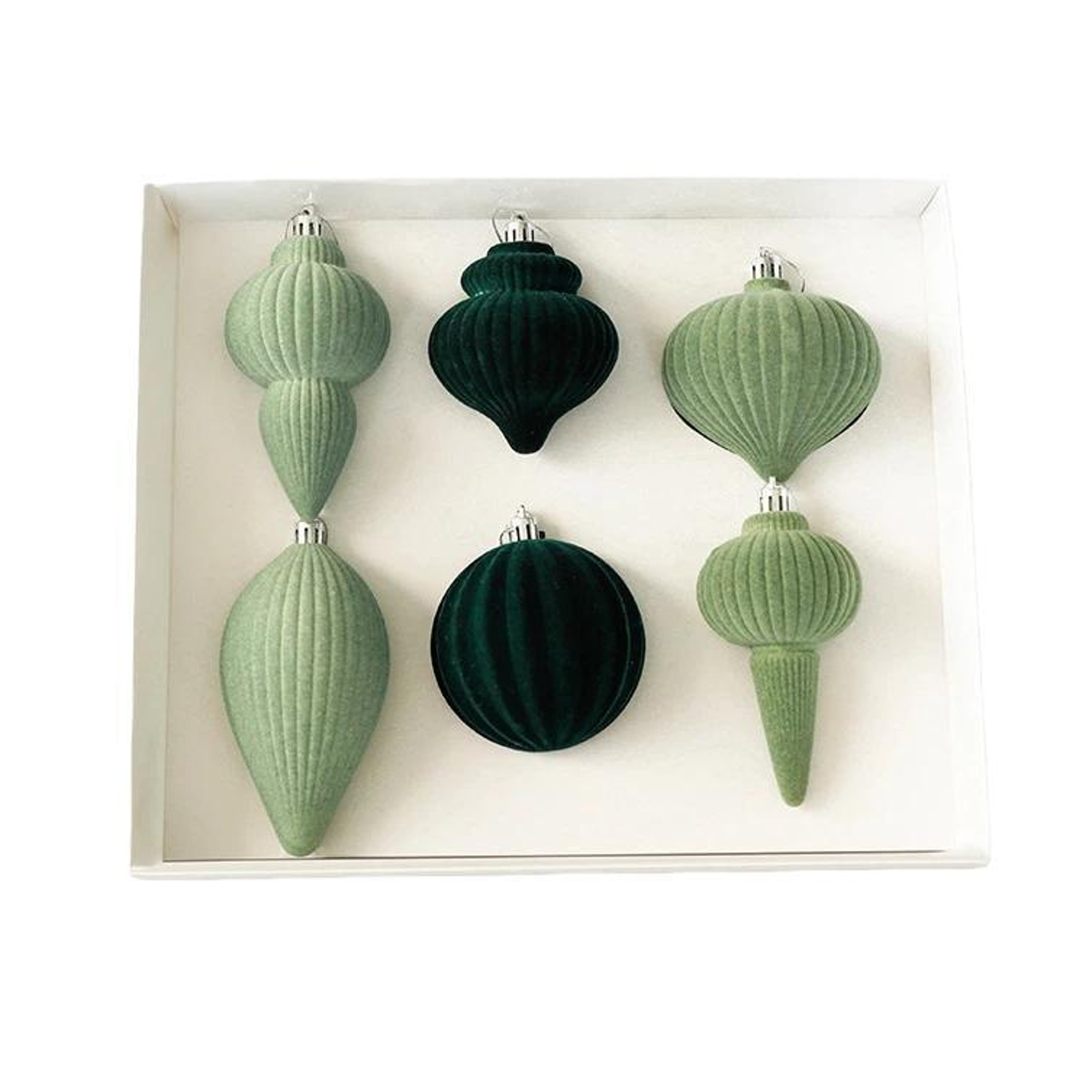 6 Piece Flocked Christmas Ball Ornaments in Beige and Brown – view 8