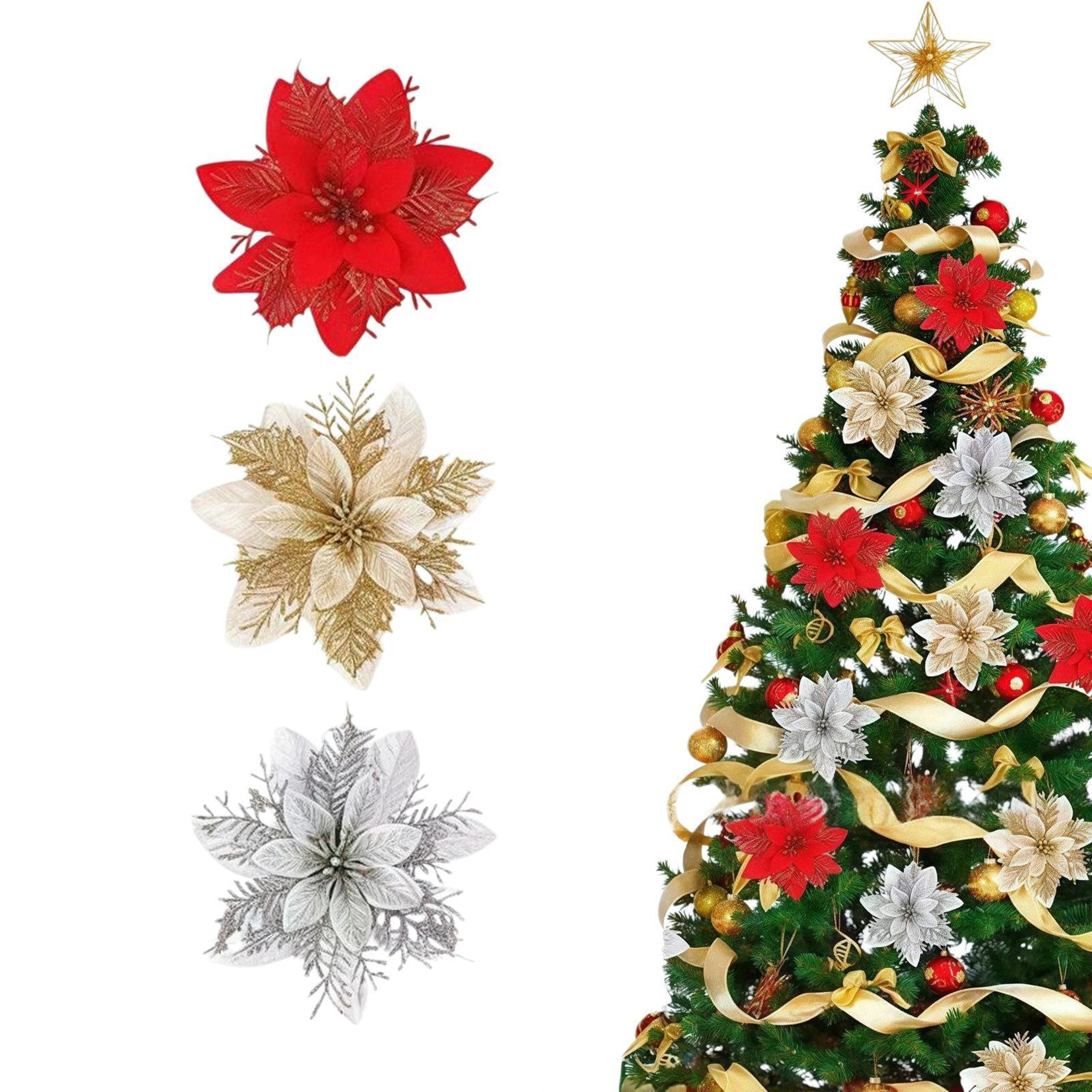 Artificial Christmas Flowers with Bendable Stems for Tree and Holiday Decorations – view 6