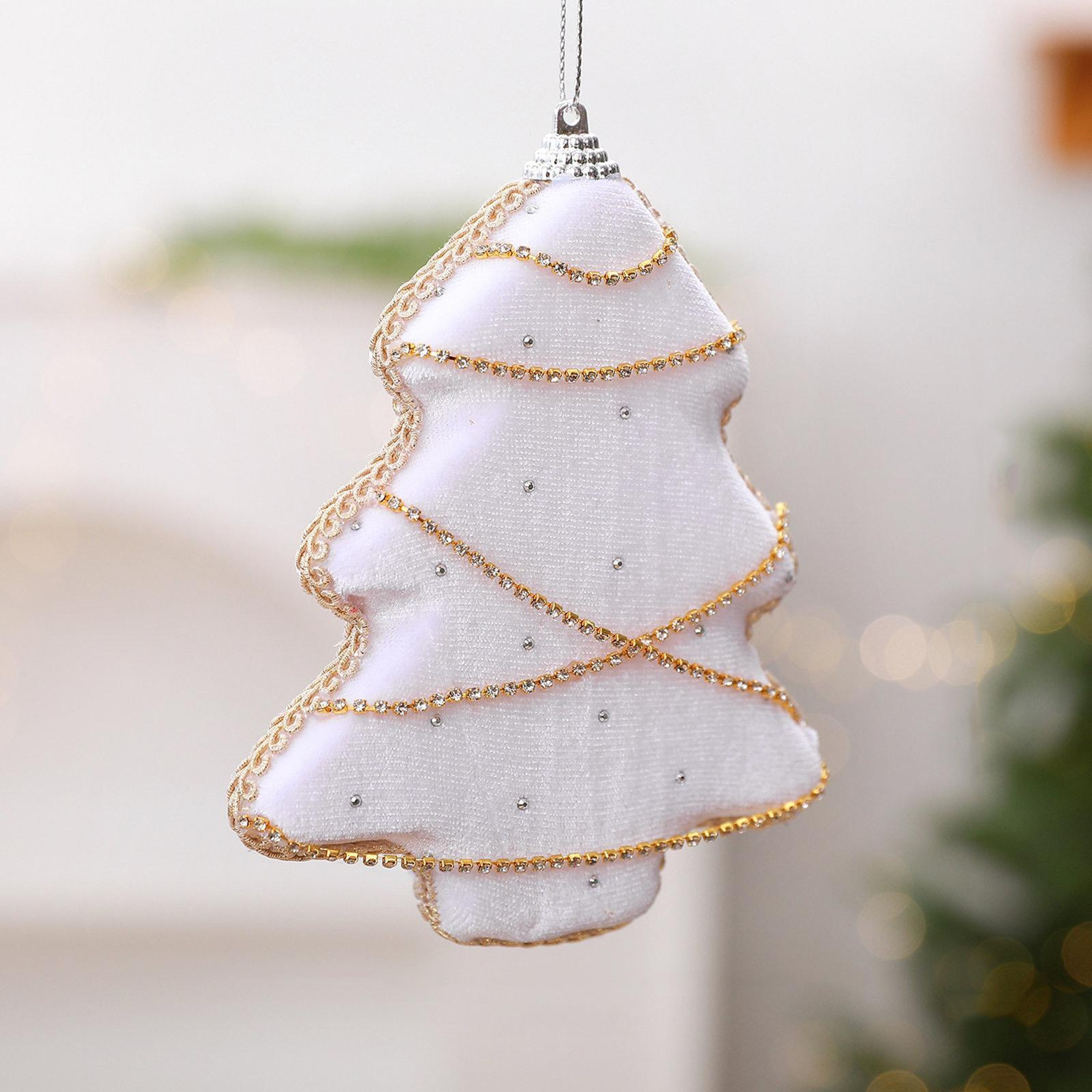 Velvet Rhinestone Christmas Tree Ornament with Braided Trim and Hanging Cord – view 9