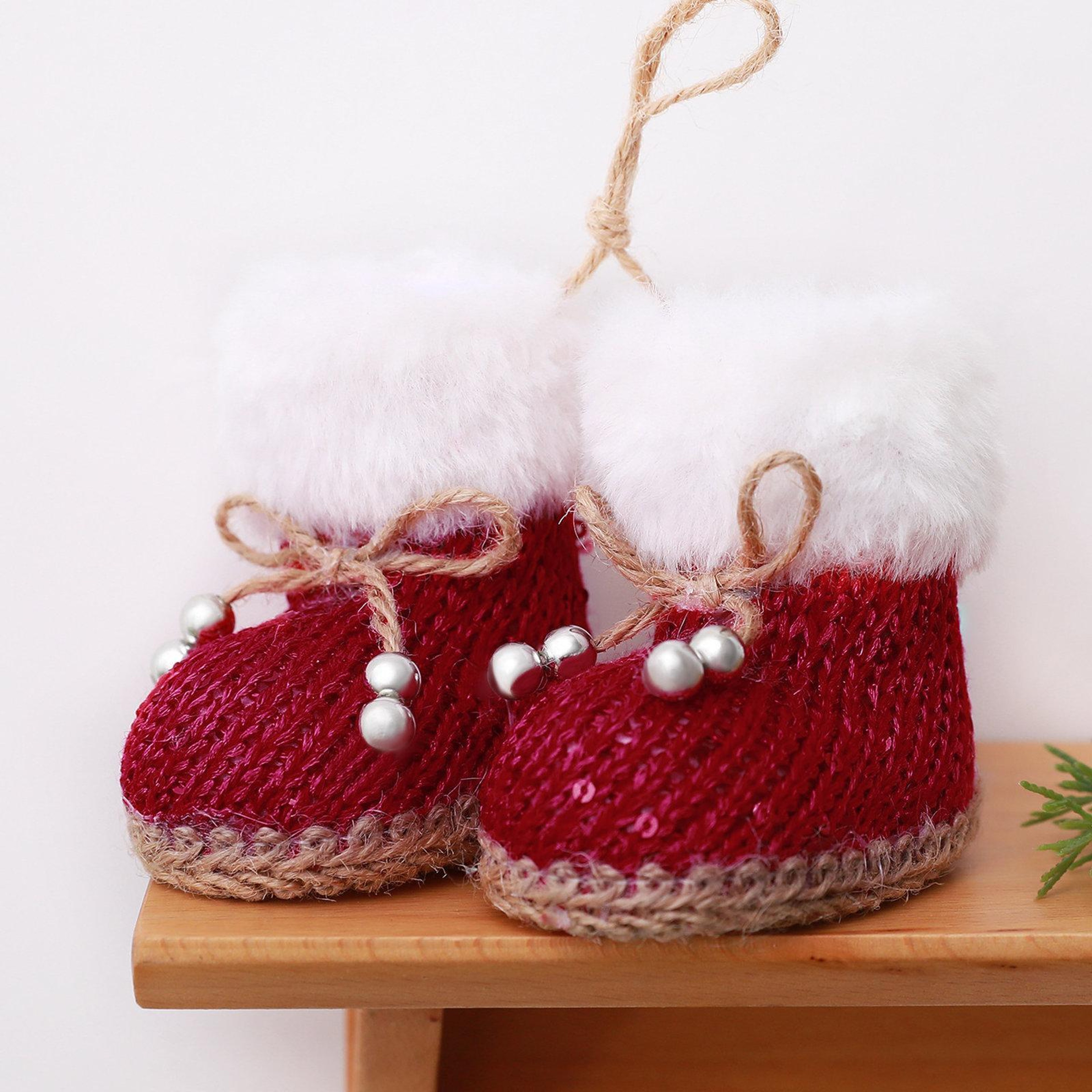 Knitted Christmas Boot Ornaments with Faux Fur Trim and Sequin Accents – view 4