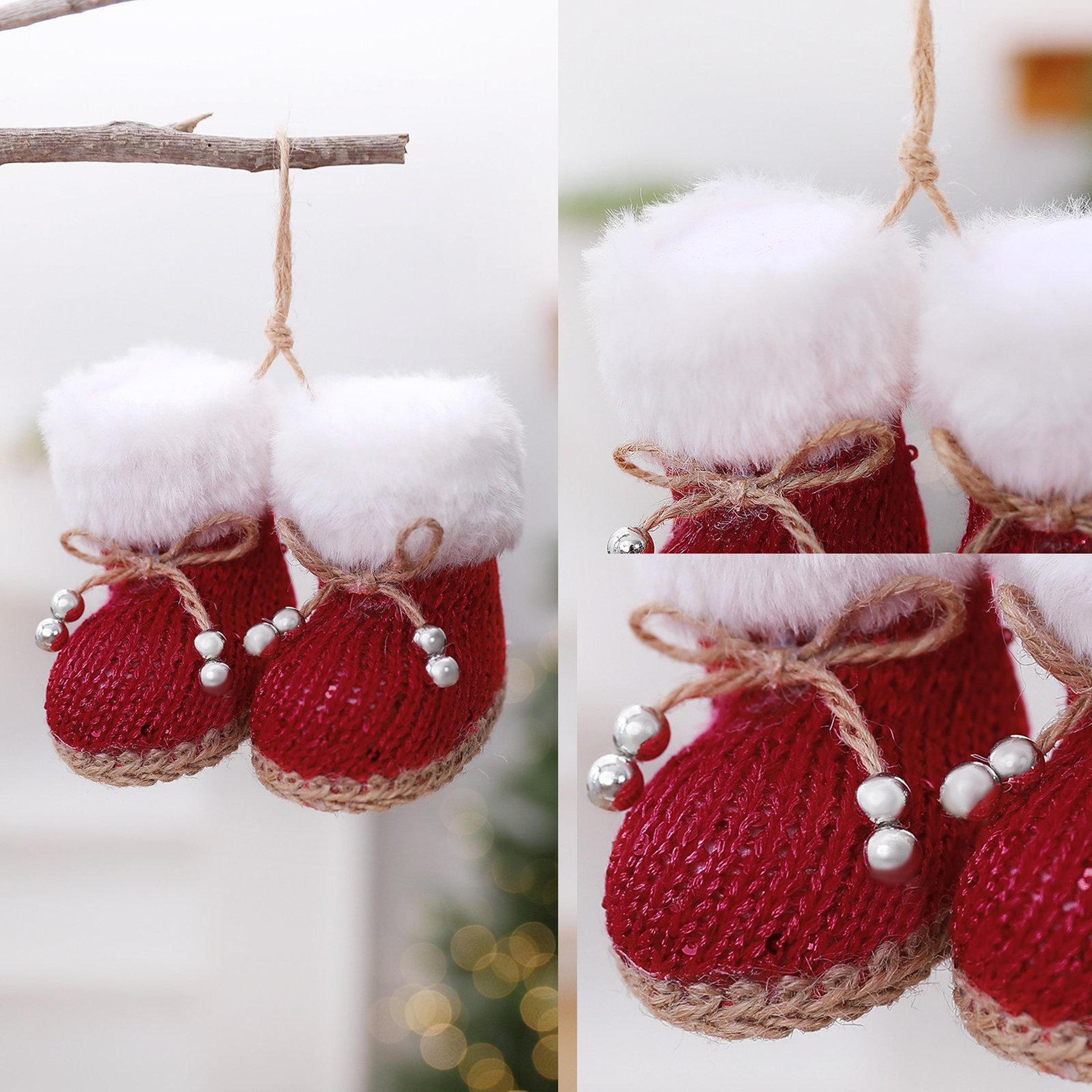 Knitted Christmas Boot Ornaments with Faux Fur Trim and Sequin Accents – view 6