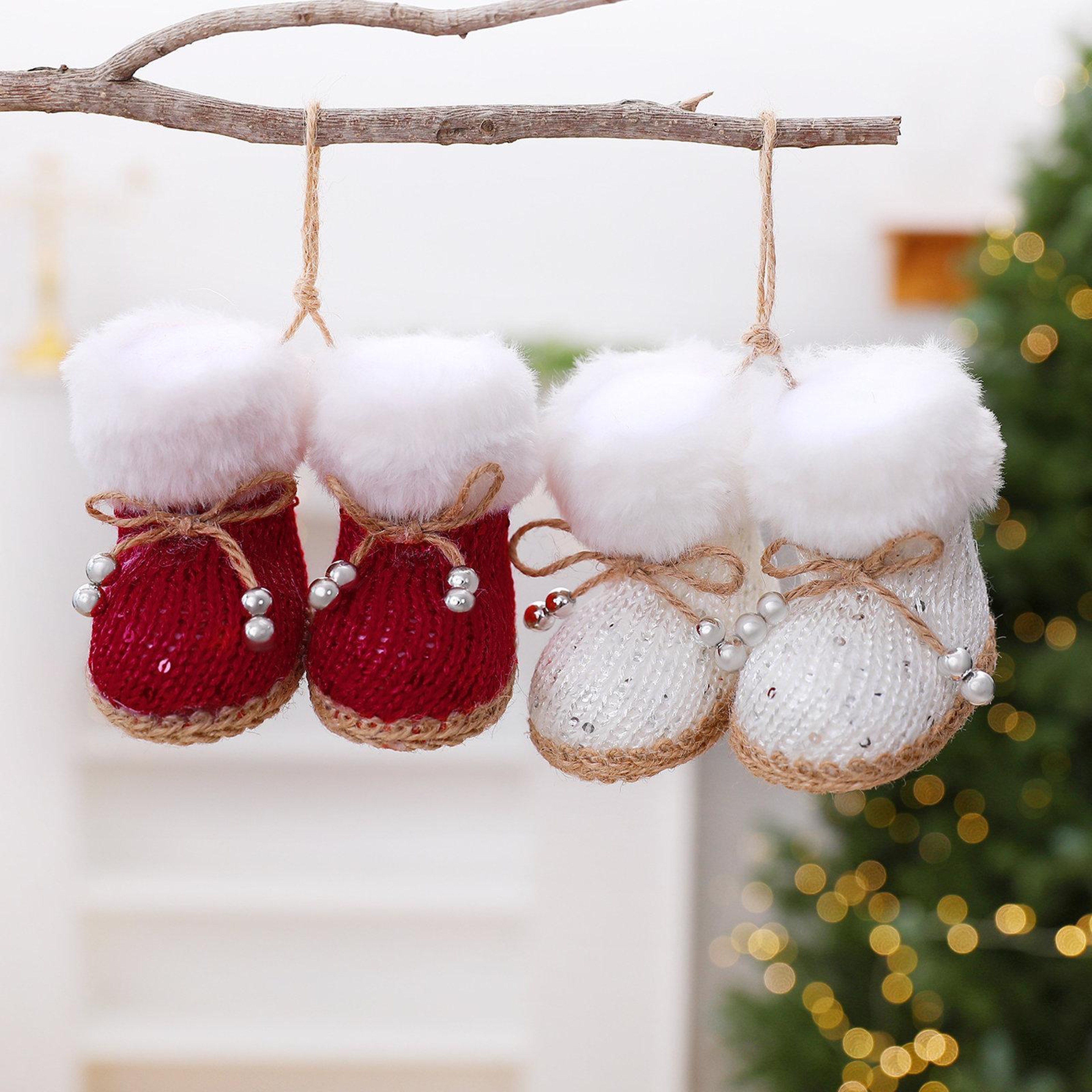 Knitted Christmas Boot Ornaments with Faux Fur Trim and Sequin Accents – view 8