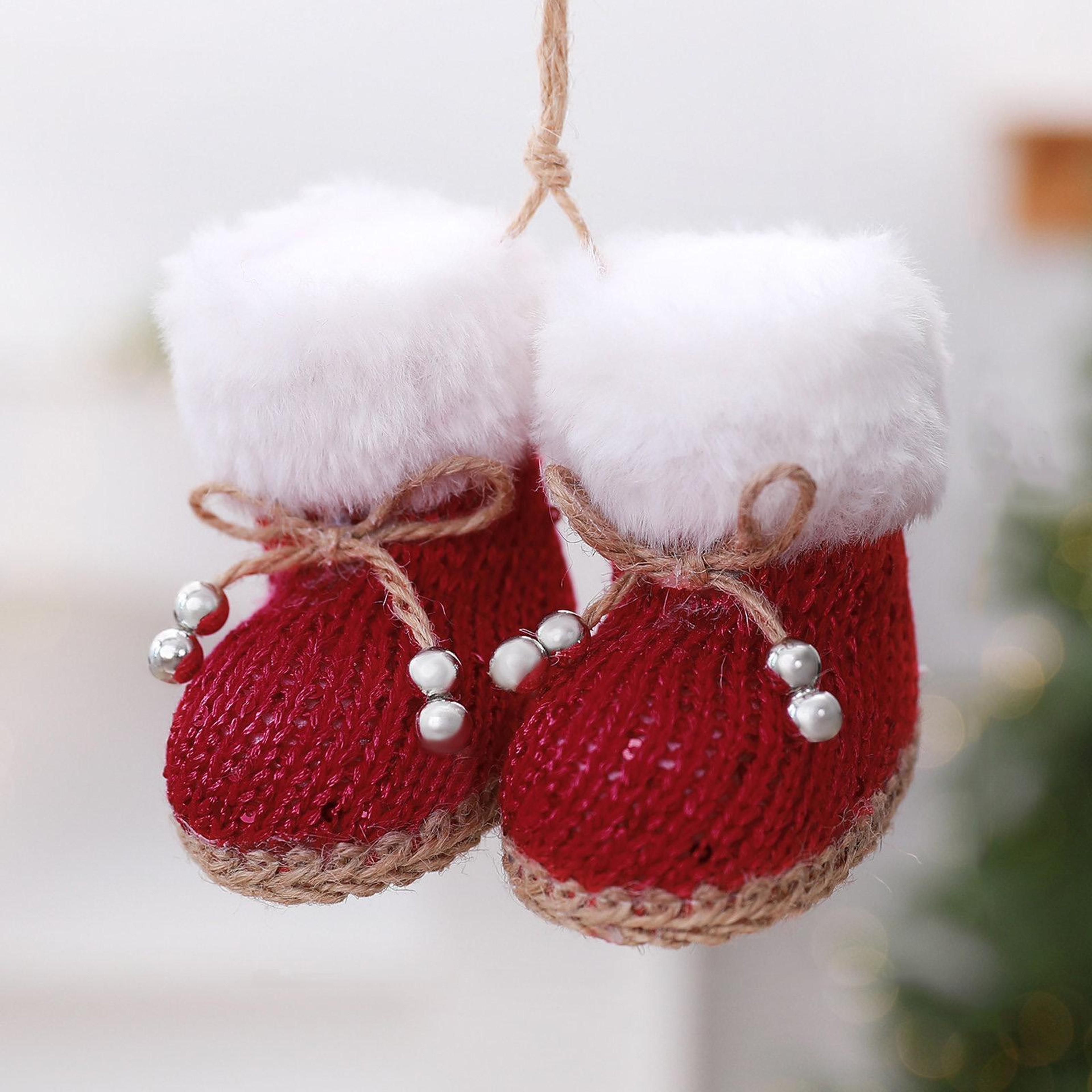 Knitted Christmas Boot Ornaments with Faux Fur Trim and Sequin Accents – view 5