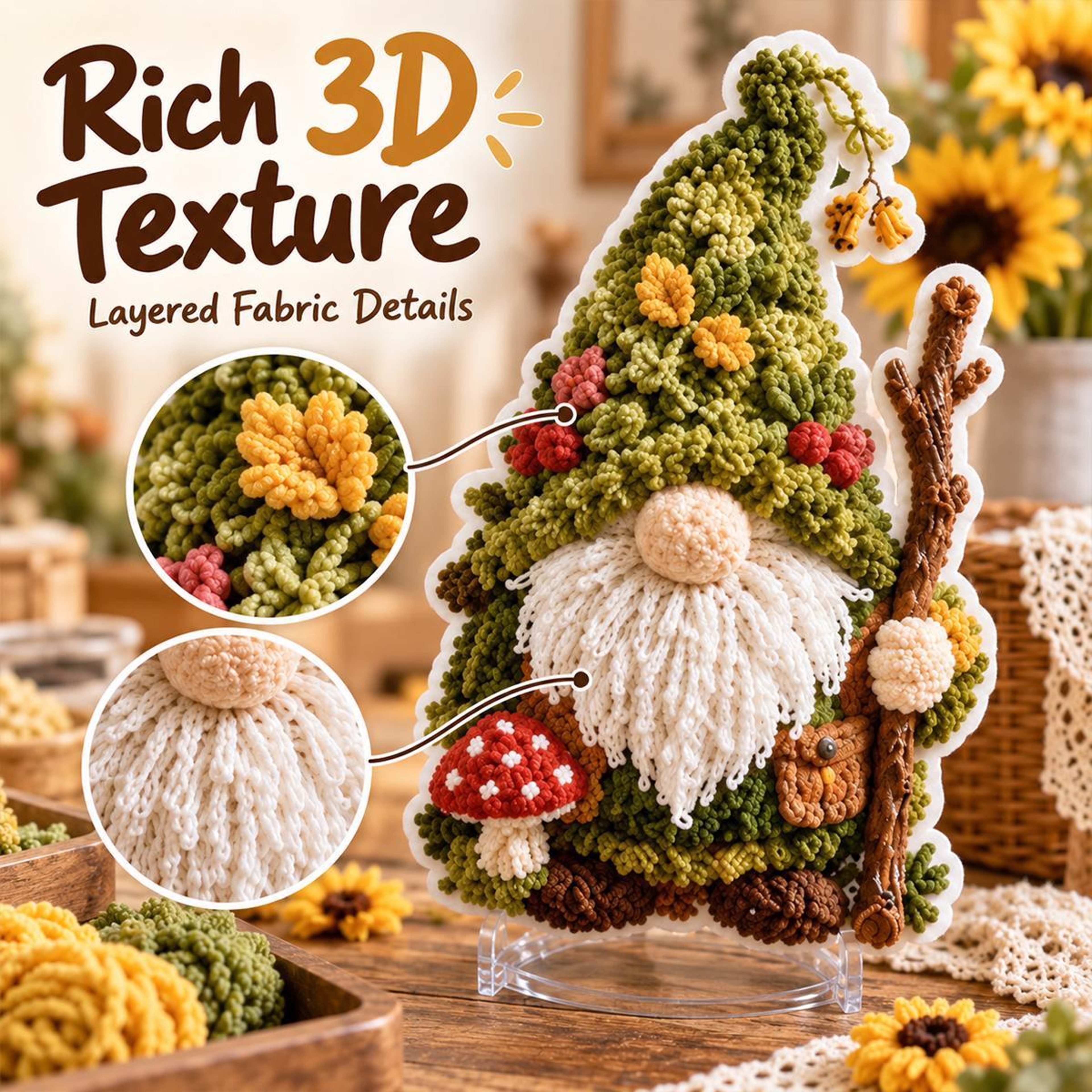 Gnome 3D Fabric Poke Art Kit for DIY Seasonal Crafts and Home Decor – view 4