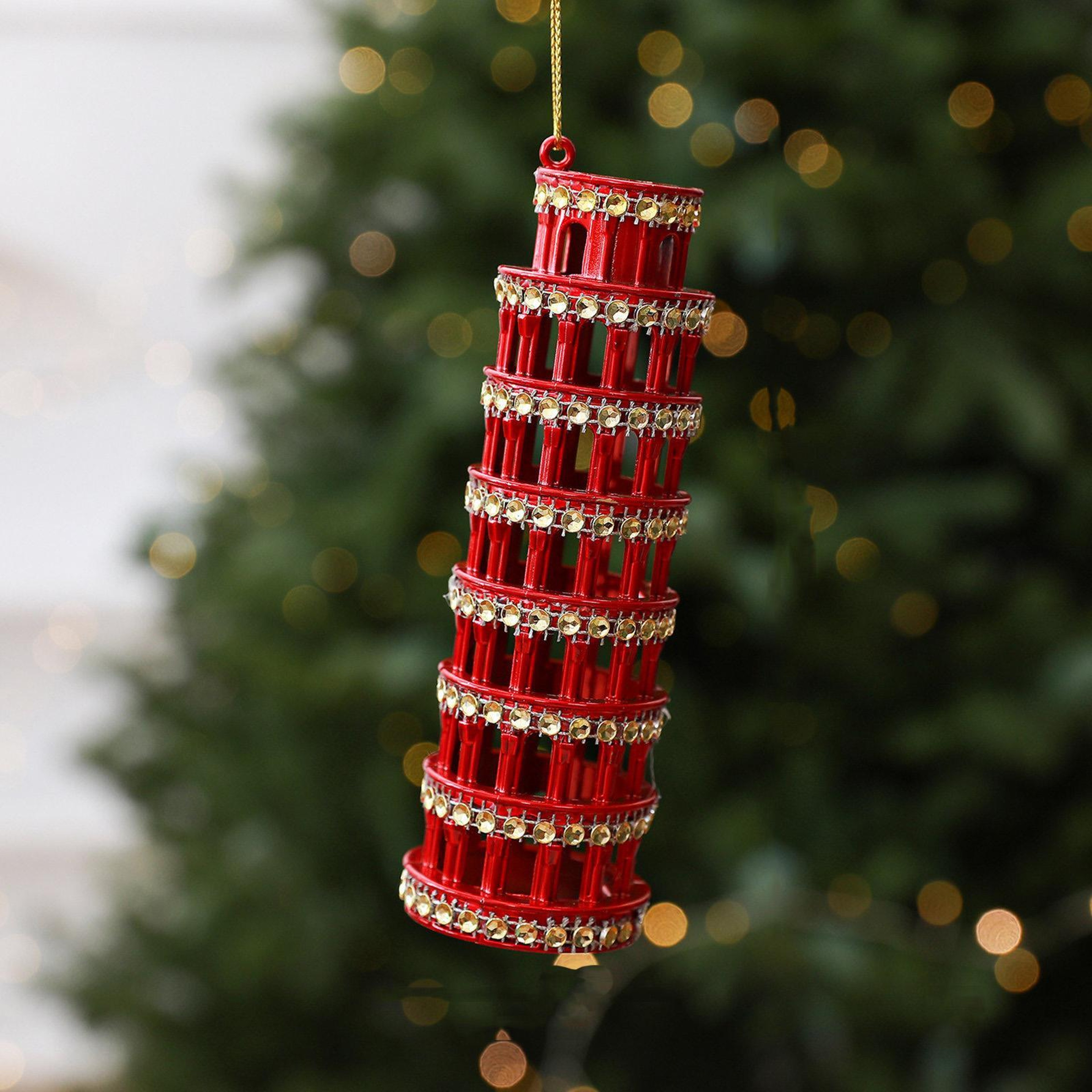 Leaning Tower of Pisa Christmas Tree Ornament with Sparkling Rhinestone Accents – view 7