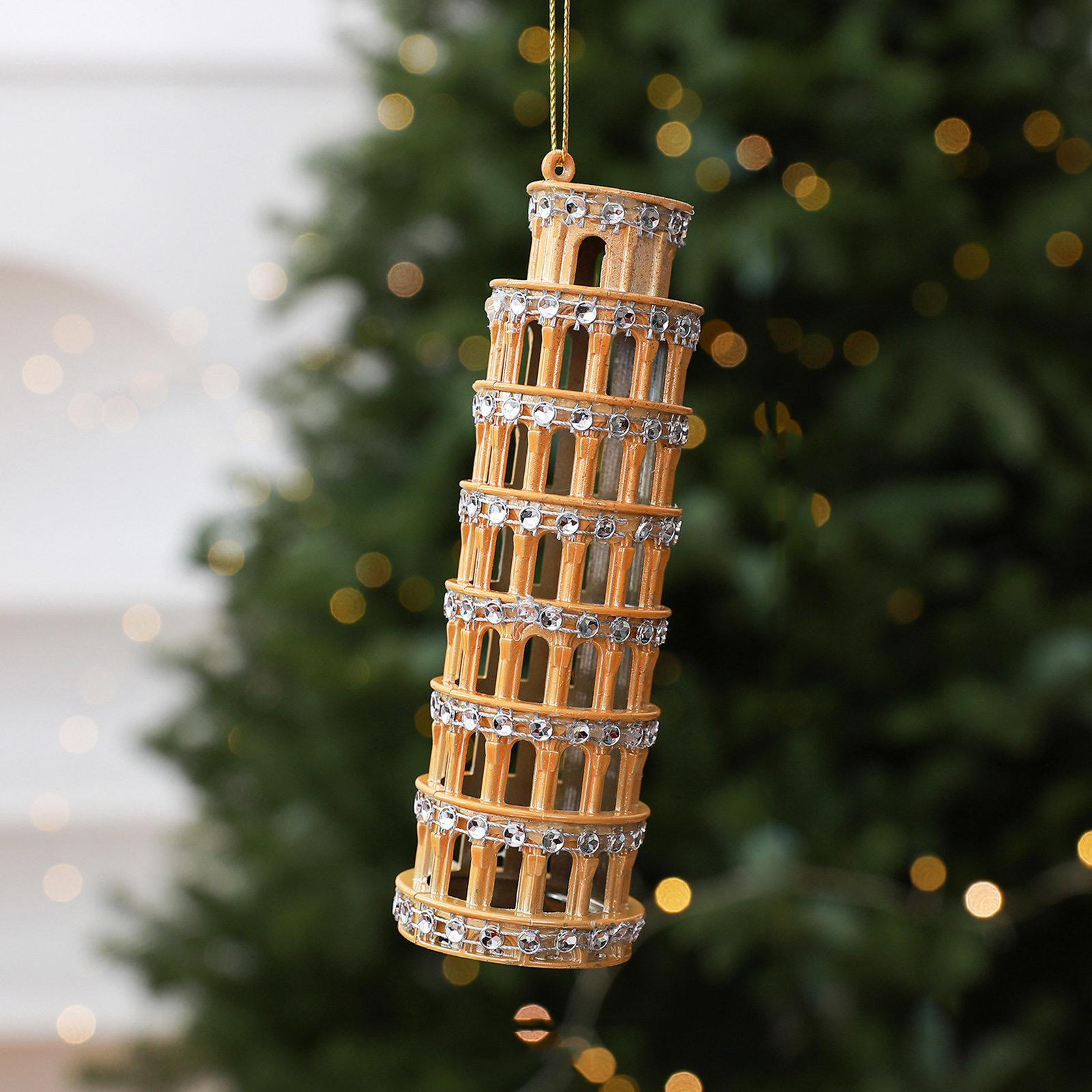 Leaning Tower of Pisa Christmas Tree Ornament with Sparkling Rhinestone Accents – view 8