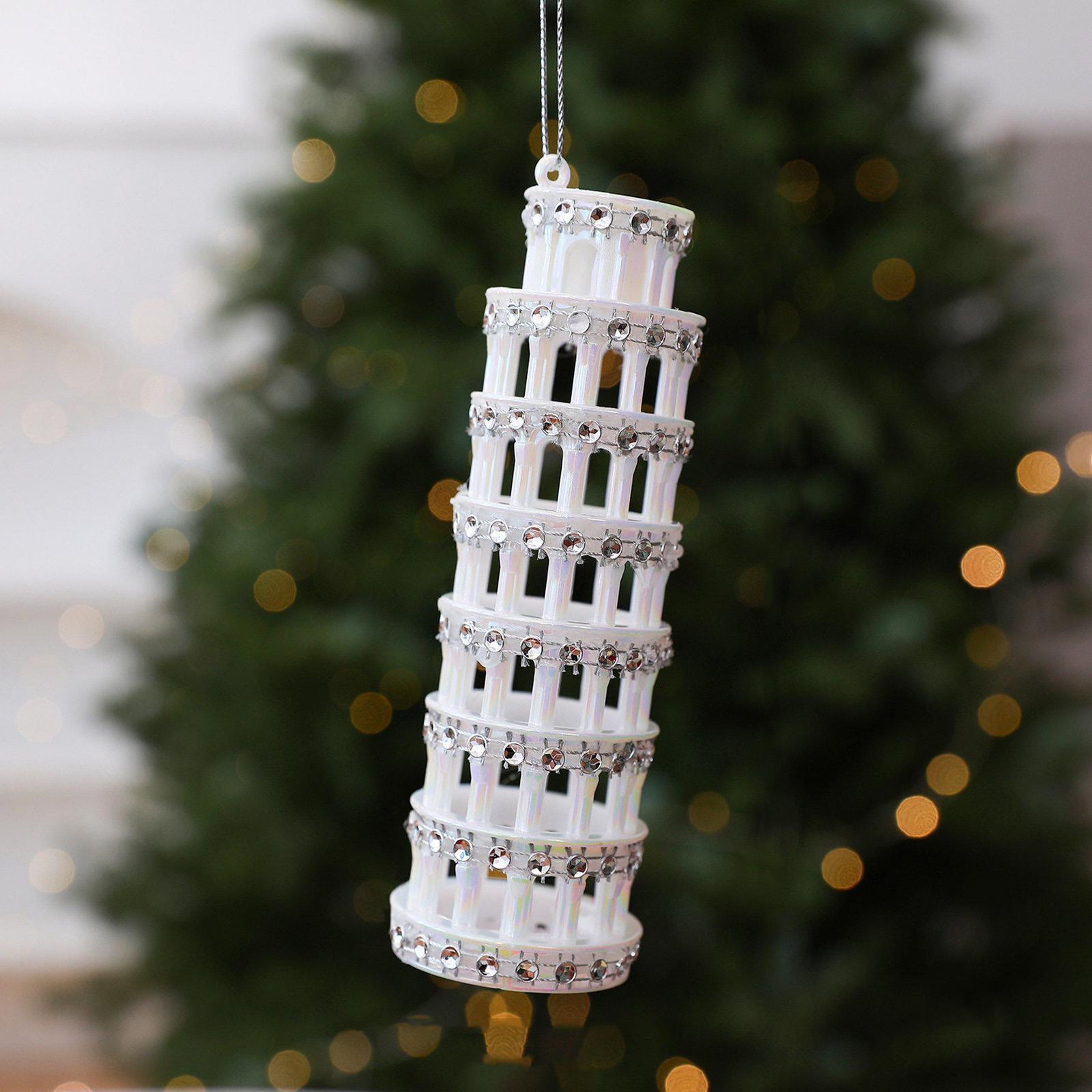 Leaning Tower of Pisa Christmas Tree Ornament with Sparkling Rhinestone Accents – view 9