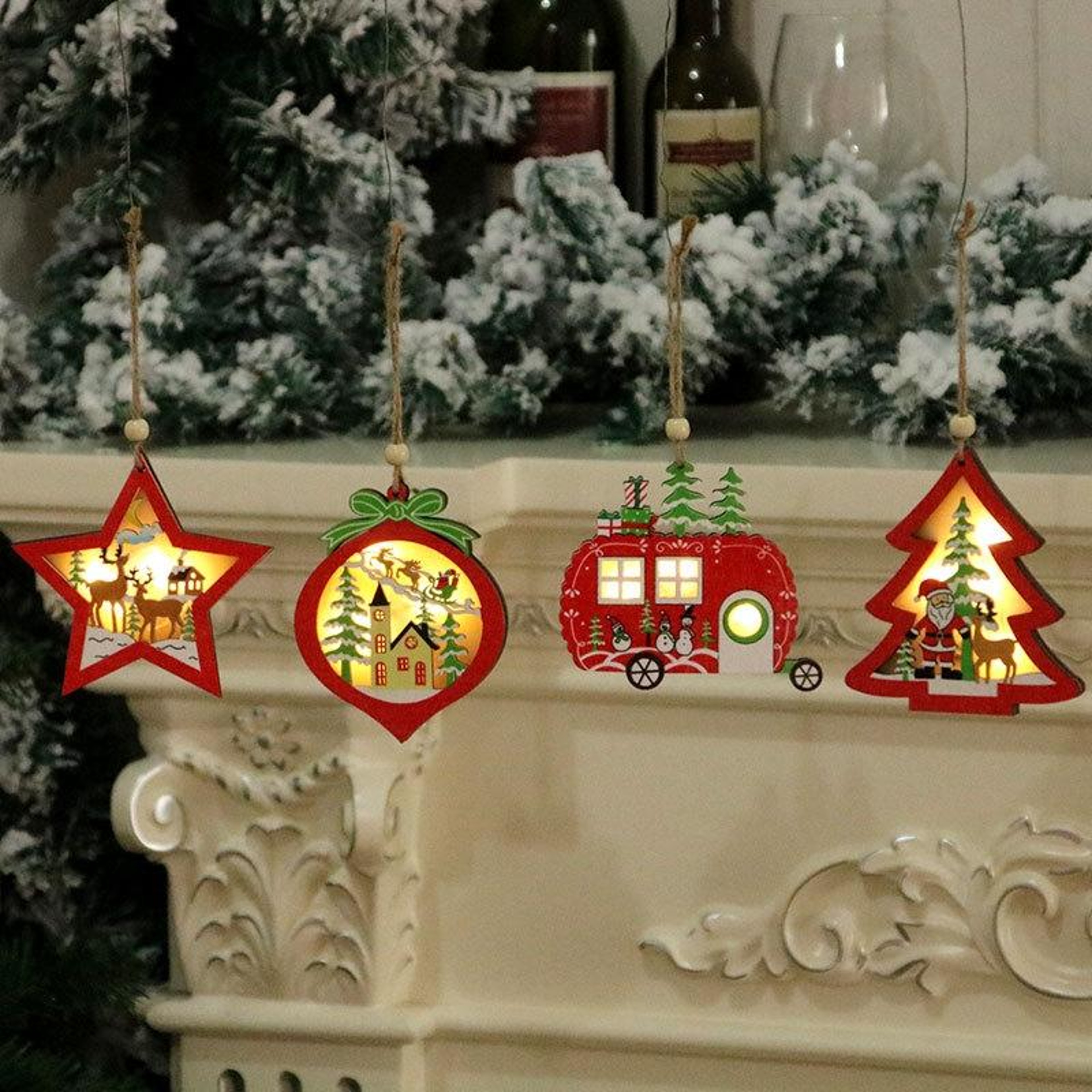 Light Up Wooden Christmas Tree Pendant Ornament for Holiday Decorations – view 10