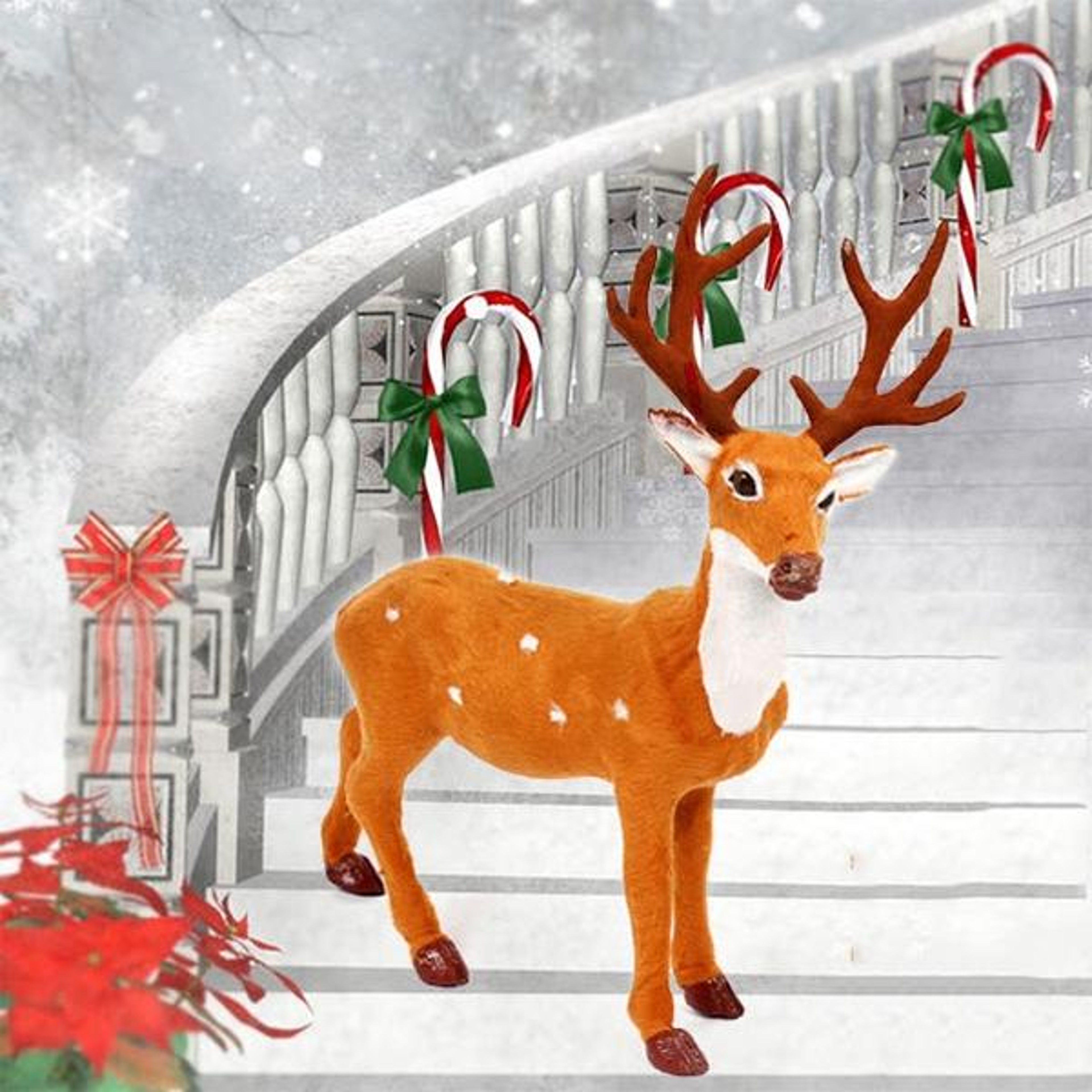 Christmas Faux Fur Deer Figurine for Tabletop and Holiday Decorations – view 8