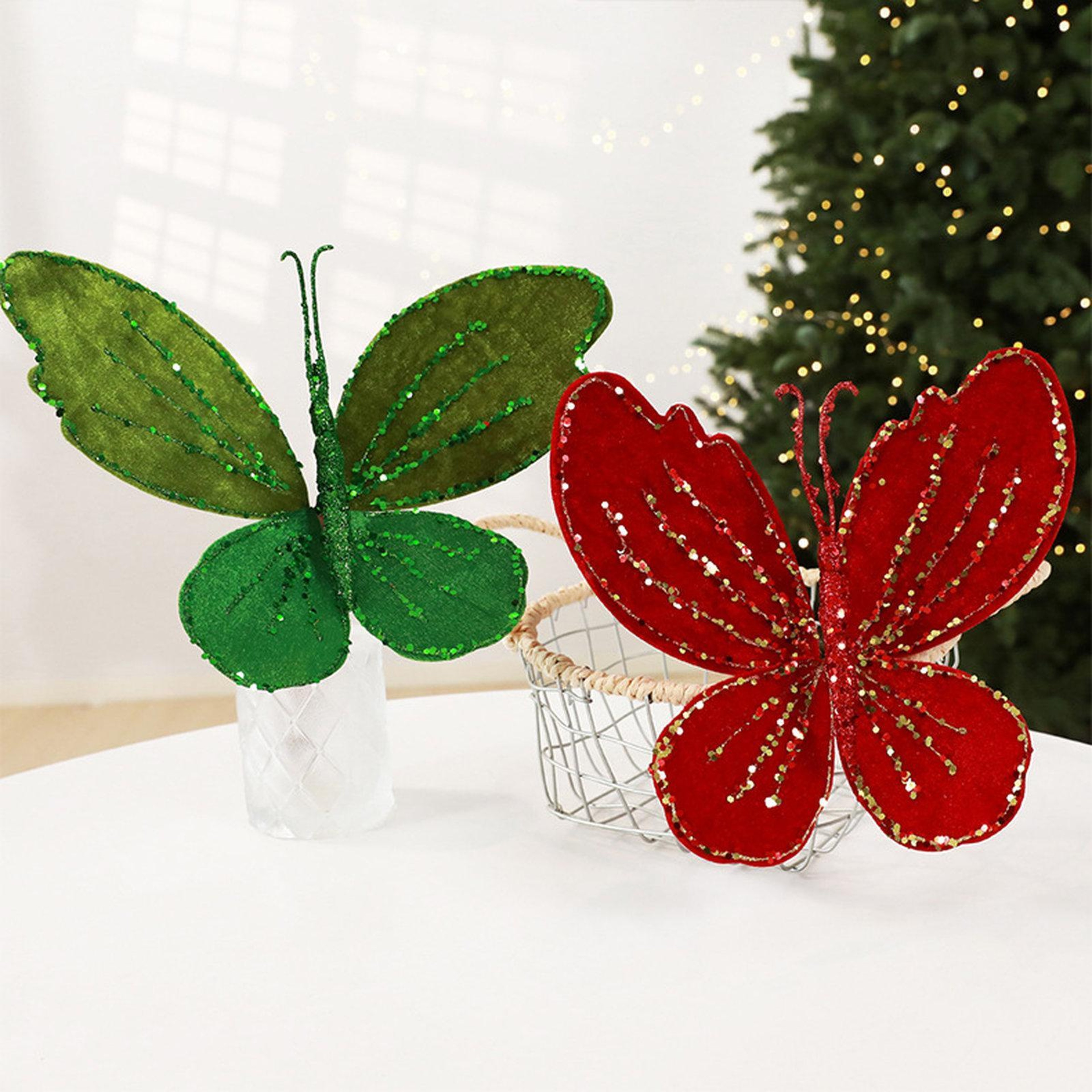 Velvet Butterfly Christmas Tree Ornament with Glitter Accents and 3D Wings – view 4