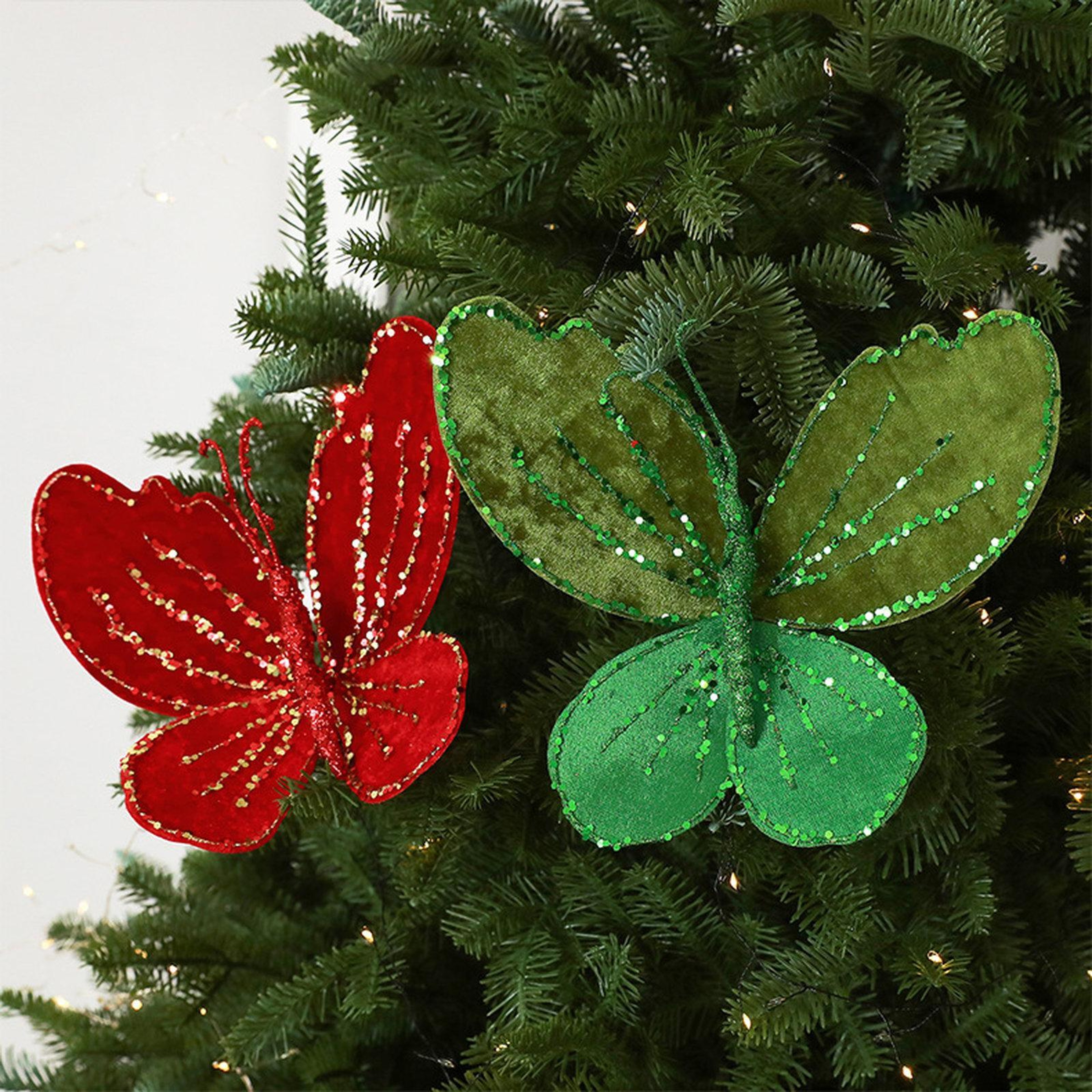 Velvet Butterfly Christmas Tree Ornament with Glitter Accents and 3D Wings – view 6