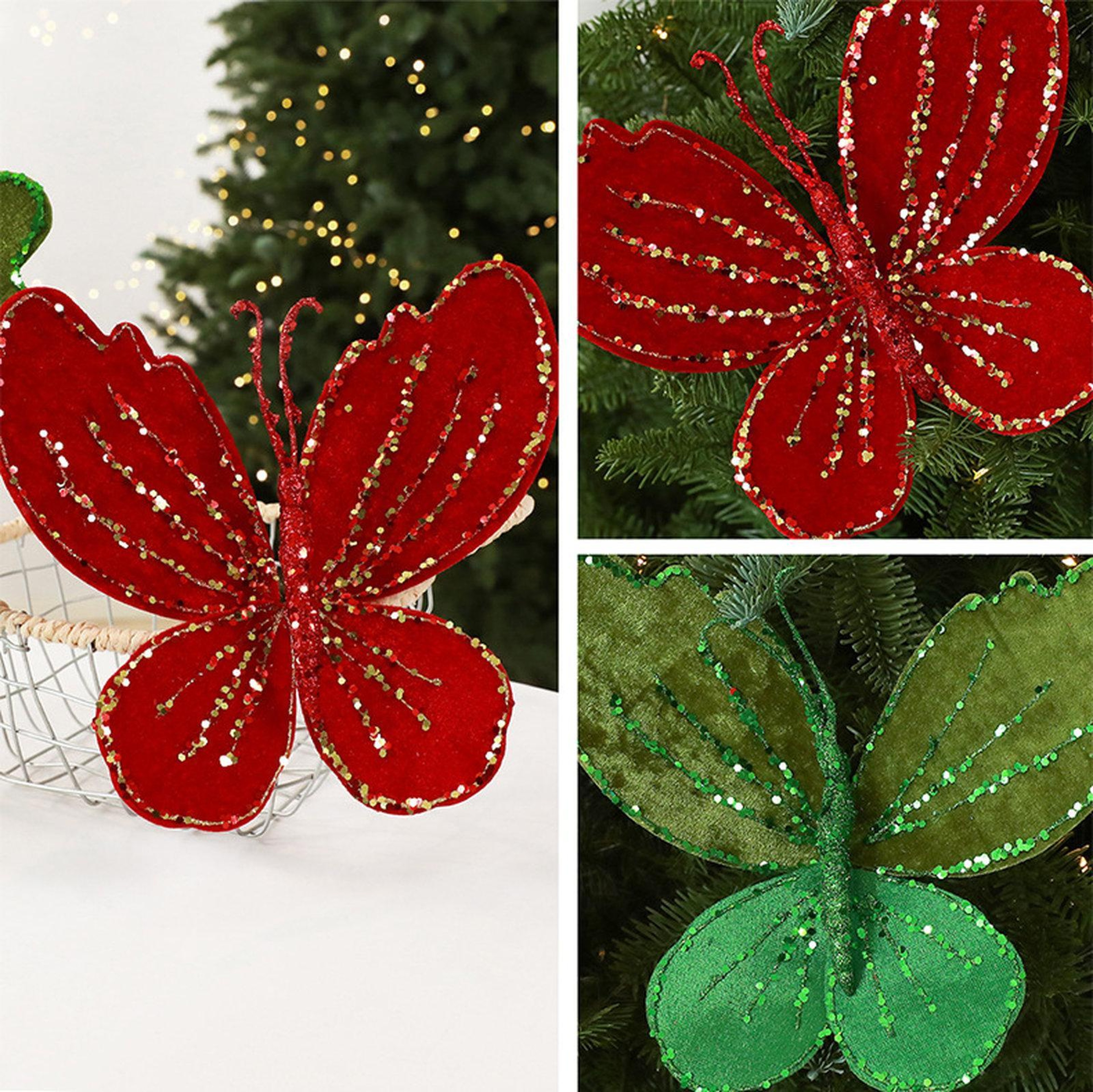 Velvet Butterfly Christmas Tree Ornament with Glitter Accents and 3D Wings – view 7