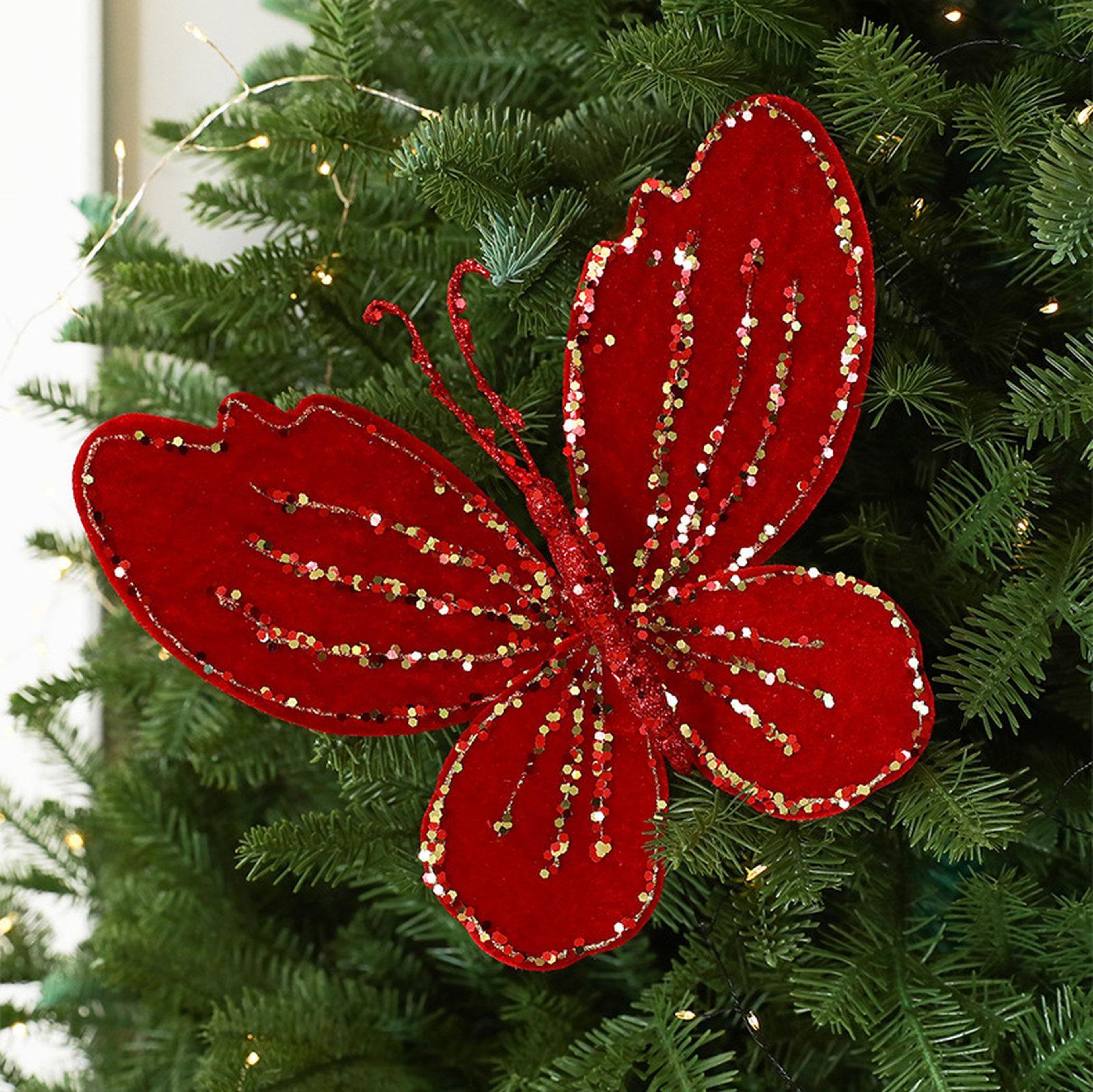 Velvet Butterfly Christmas Tree Ornament with Glitter Accents and 3D Wings – view 3