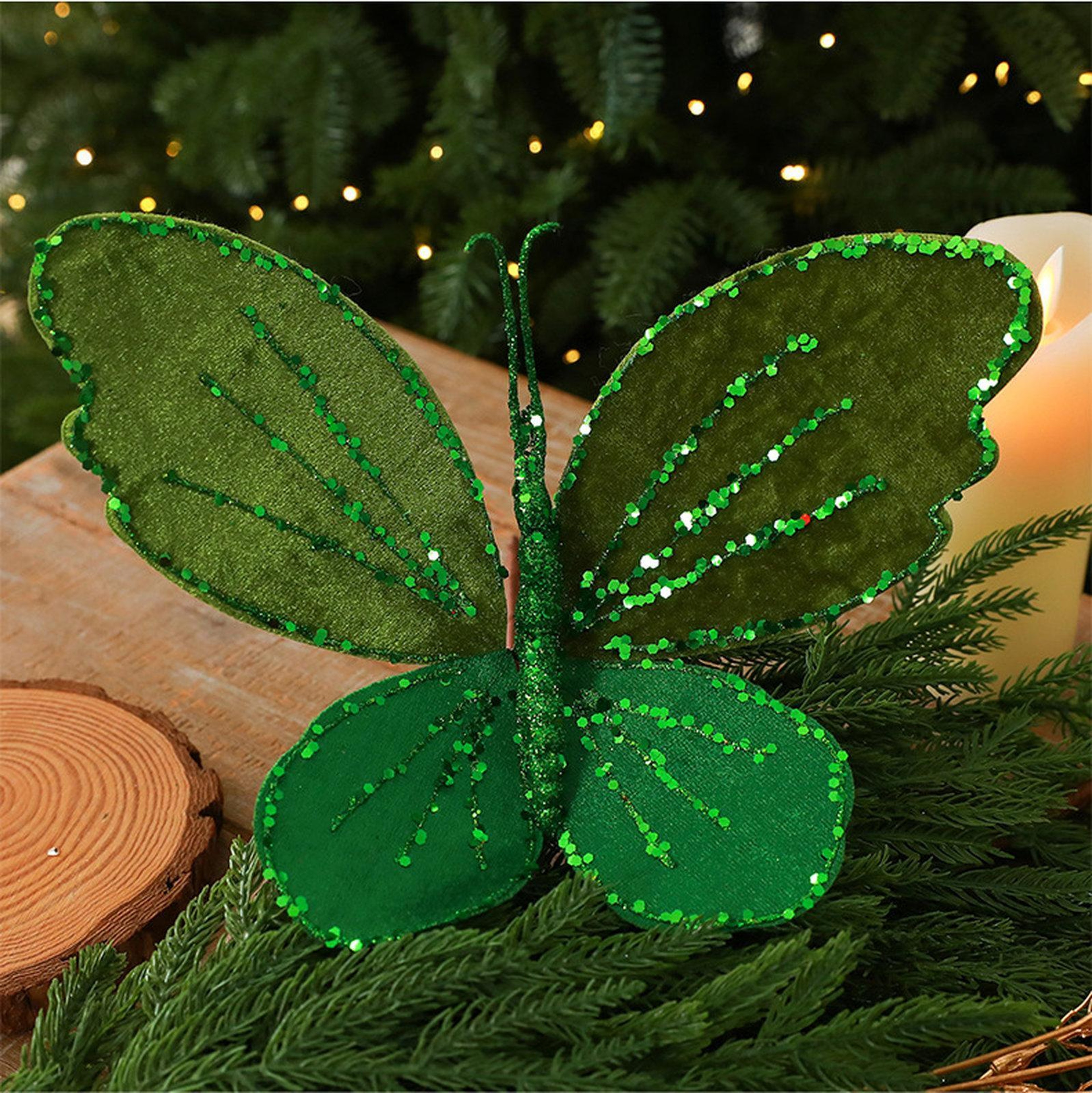 Velvet Butterfly Christmas Tree Ornament with Glitter Accents and 3D Wings – view 5