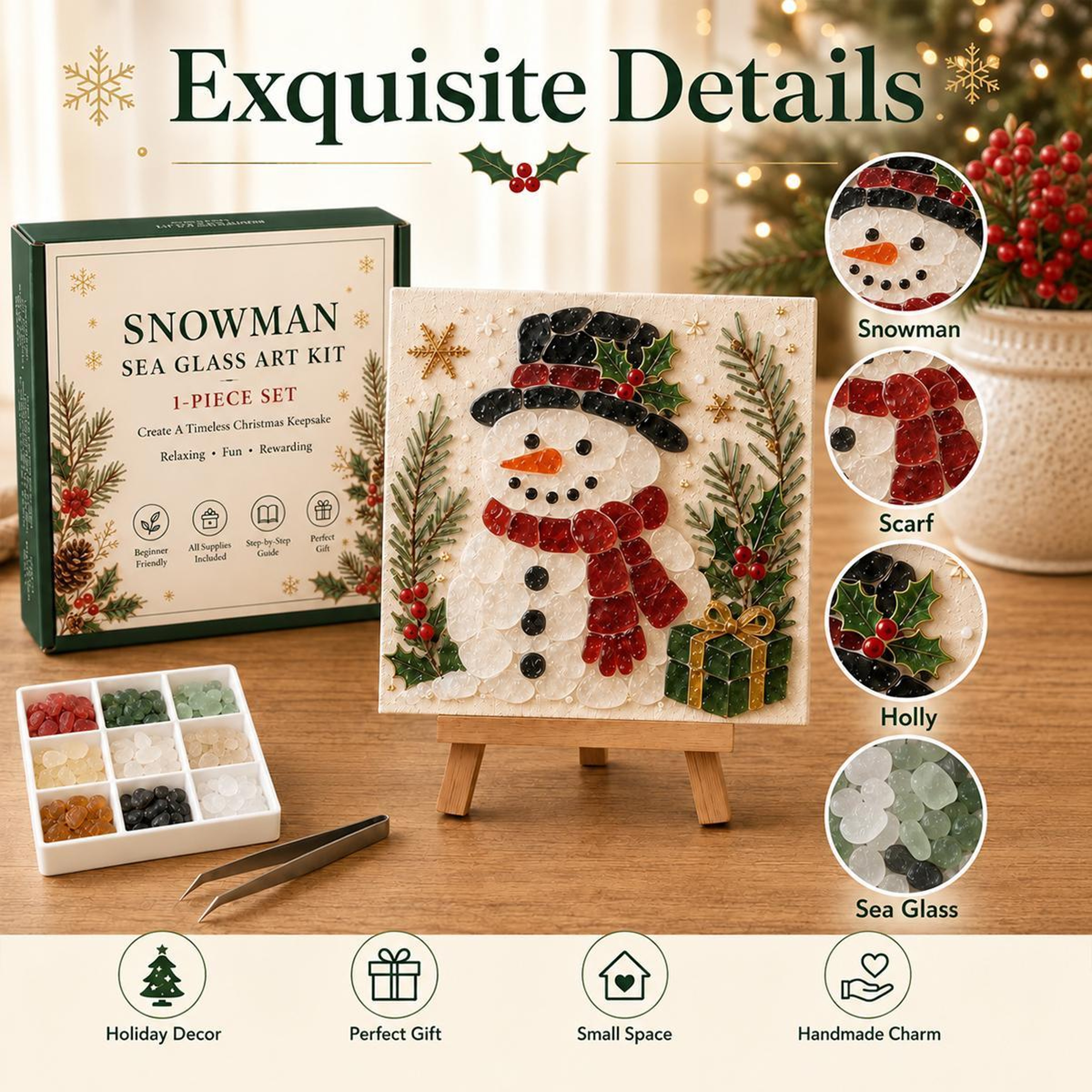 Christmas Sea Glass DIY Art Kit with 3D Mosaic Designs and Craft Supplies – view 2