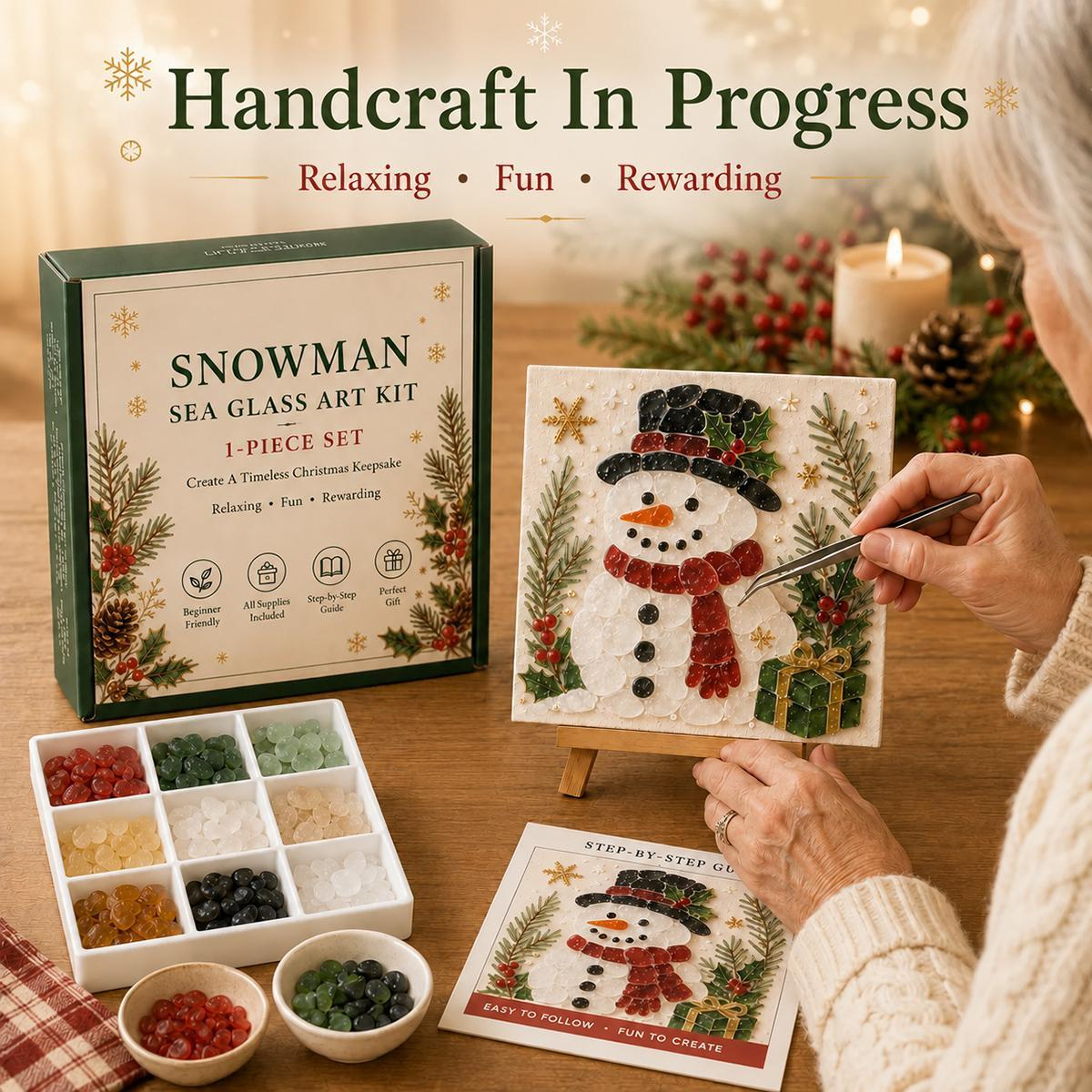 Christmas Sea Glass DIY Art Kit with 3D Mosaic Designs and Craft Supplies – view 9