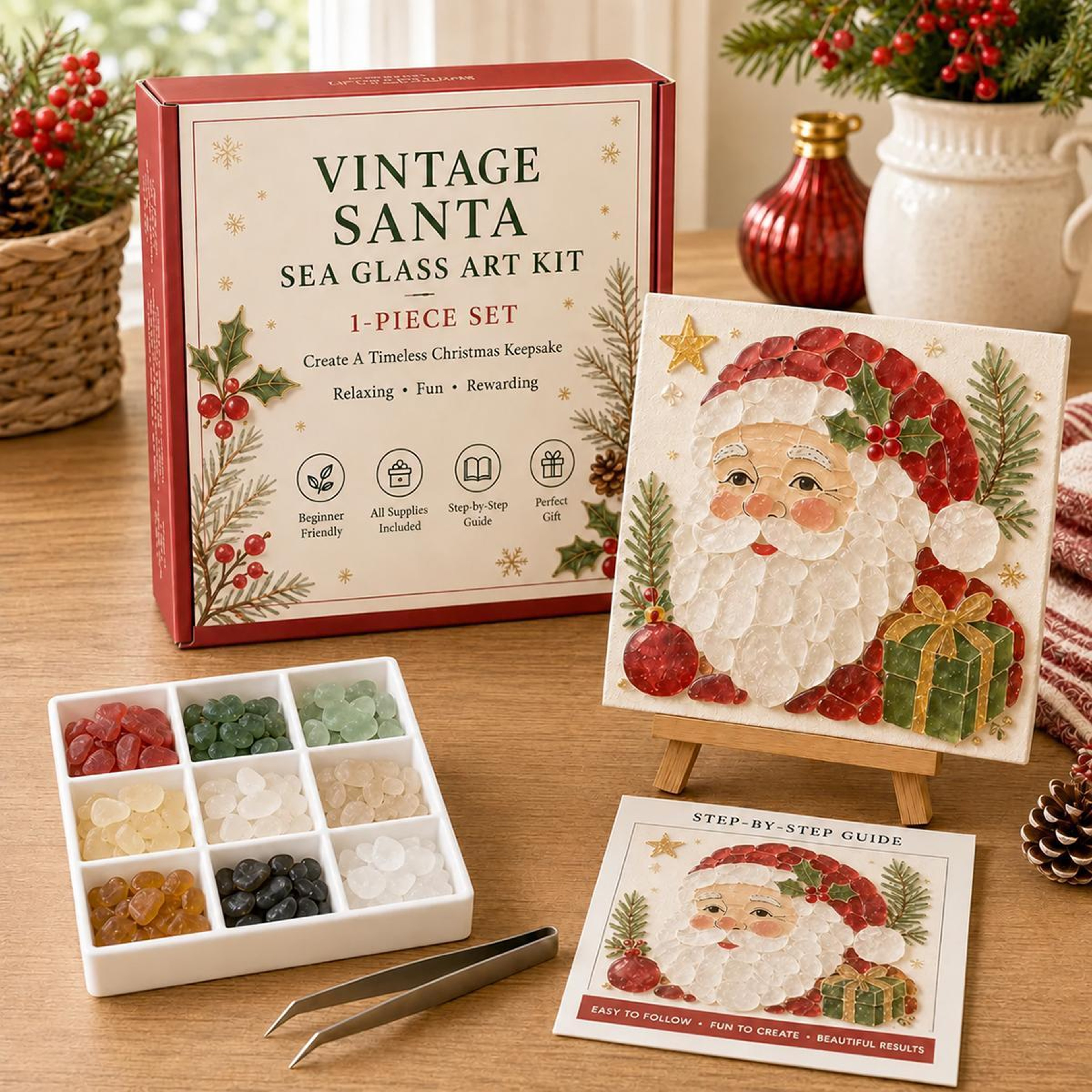 Christmas Sea Glass DIY Art Kit with 3D Mosaic Designs and Craft Supplies – view 5