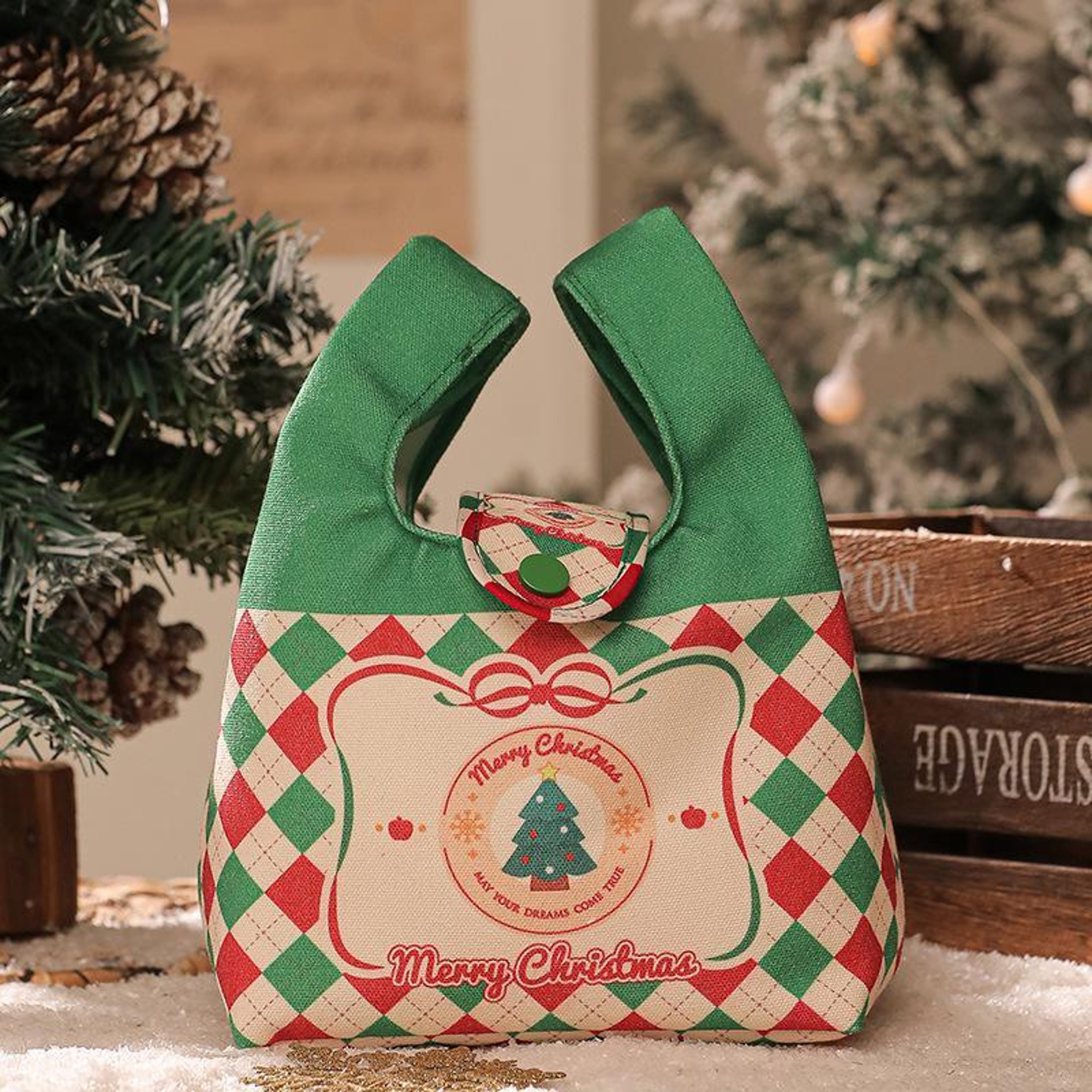 Christmas Canvas Mini Tote Bag with Snap Button for Holiday Treats and Gifts – view 3