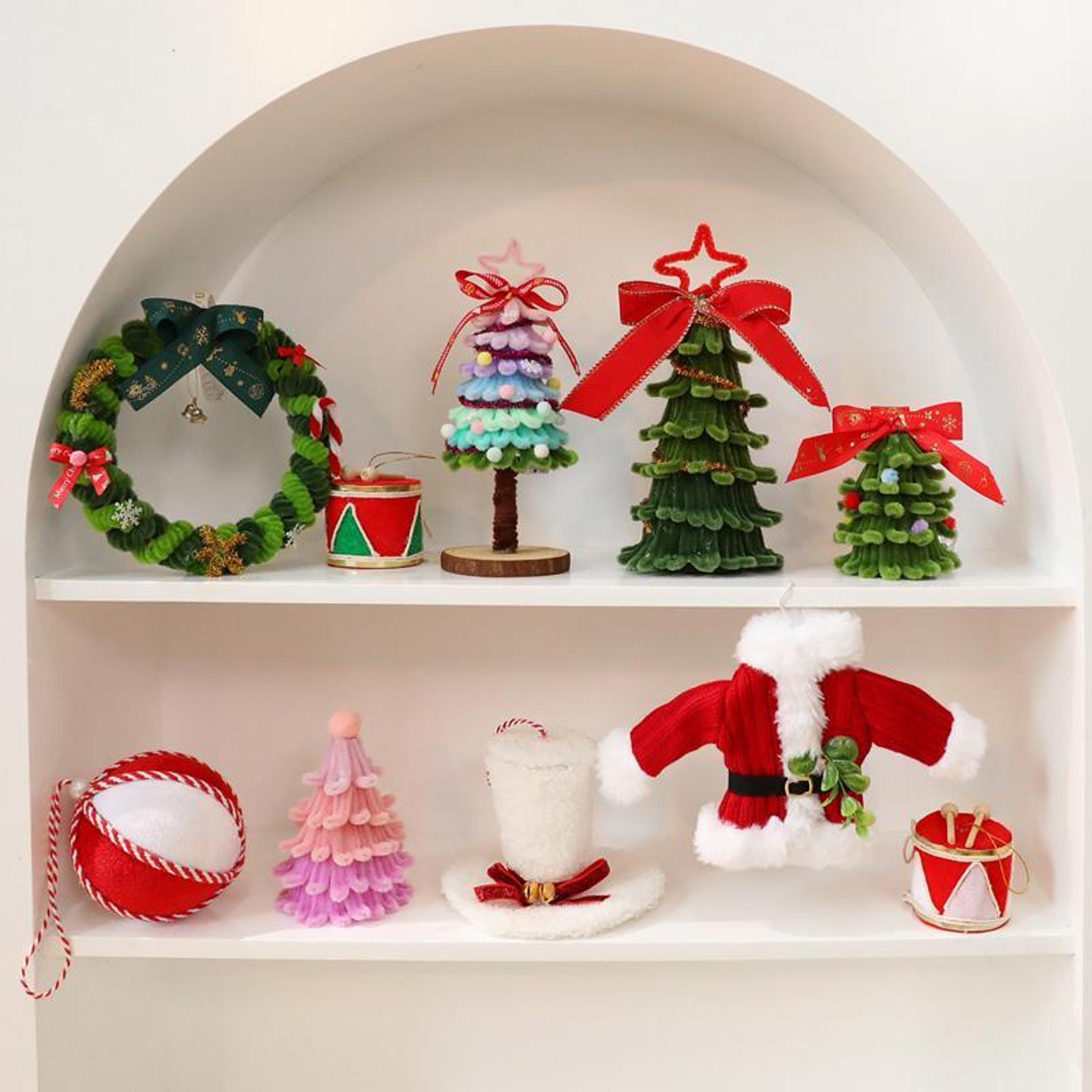 Mini Christmas Tree Decorations with Plush Pipe Cleaner Holiday Designs – view 2
