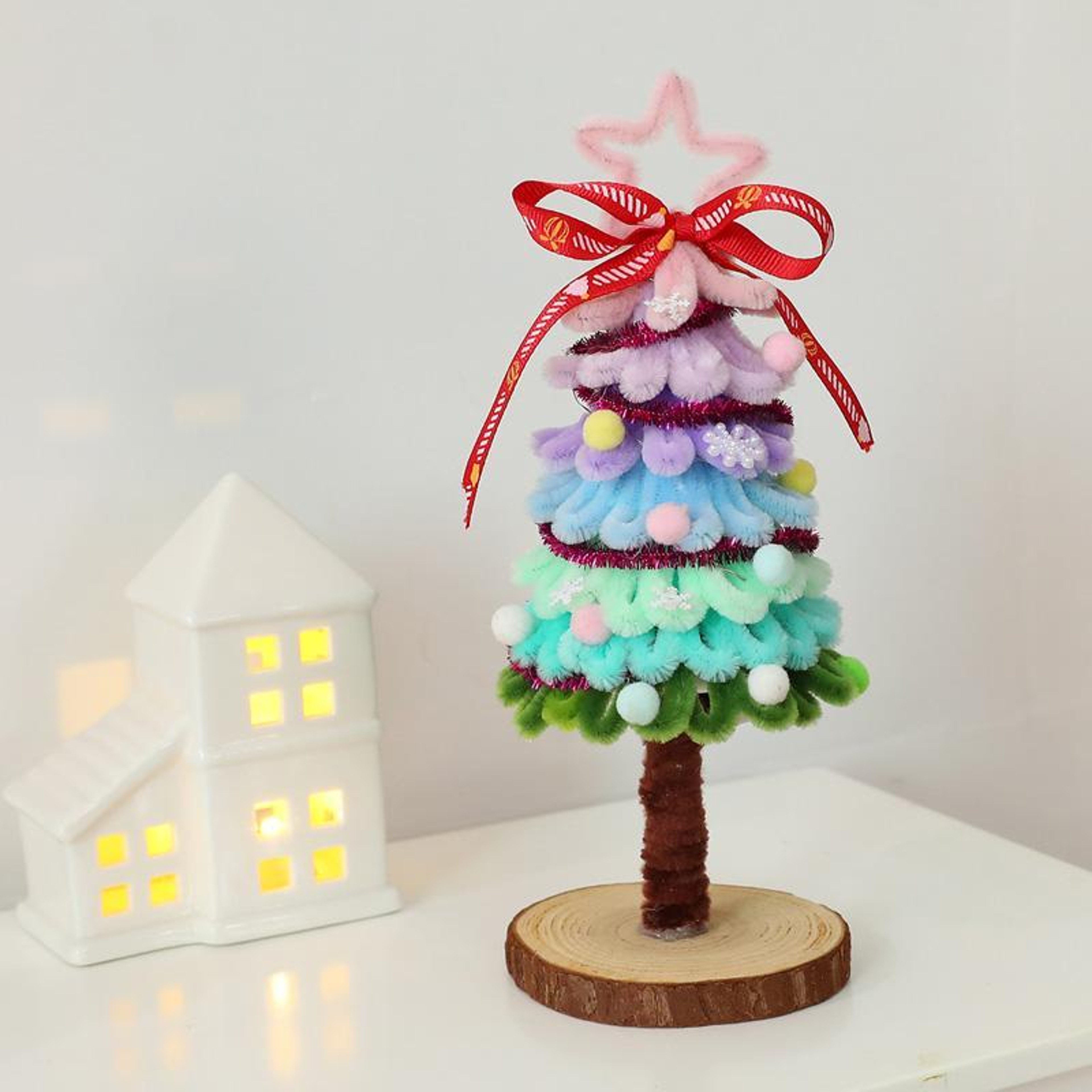 Mini Christmas Tree Decorations with Plush Pipe Cleaner Holiday Designs – view 4