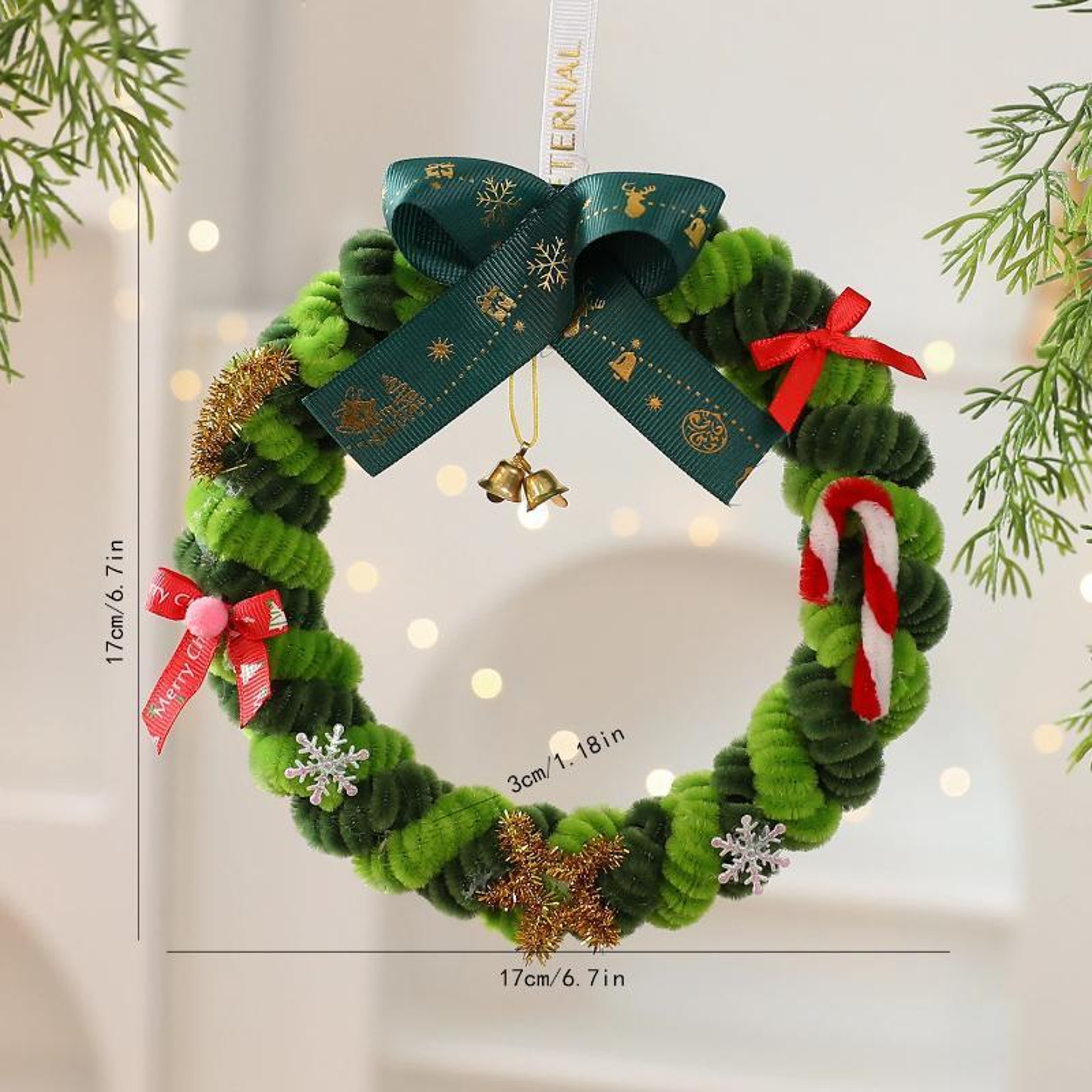 Mini Christmas Tree Decorations with Plush Pipe Cleaner Holiday Designs – view 5