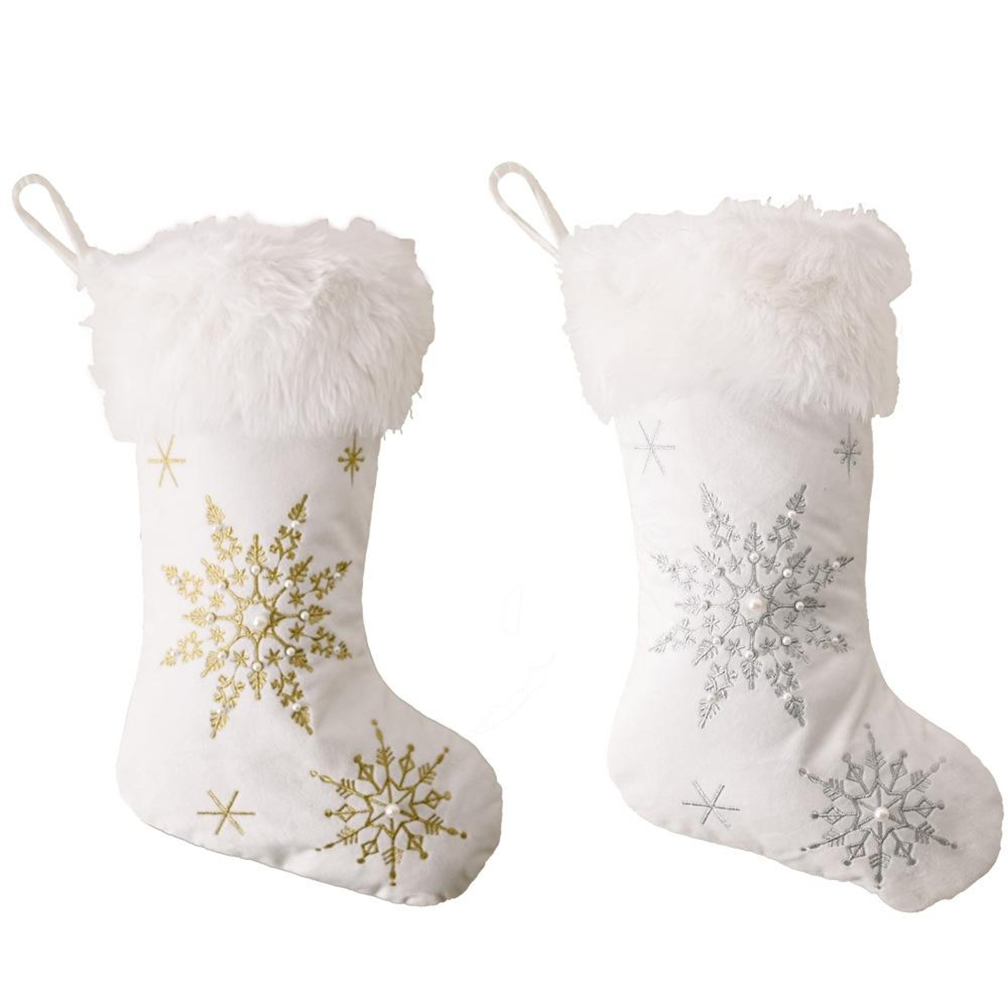 Christmas Stocking with Pearl Snowflake Design Plush Flannel Holiday Decor – view 4