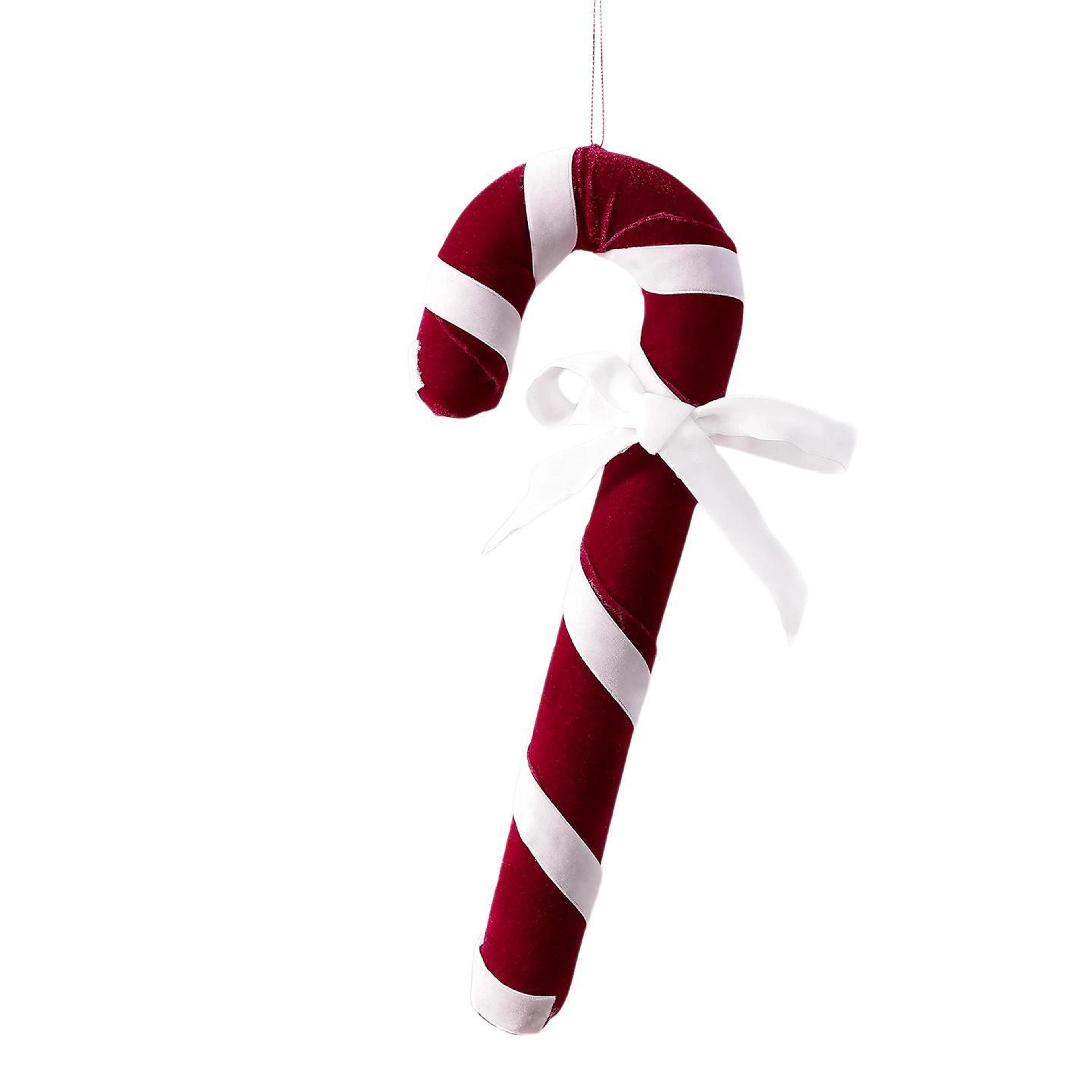 Velvet Candy Cane Christmas Tree Ornament with Glitter and Flocked Trim – view 5