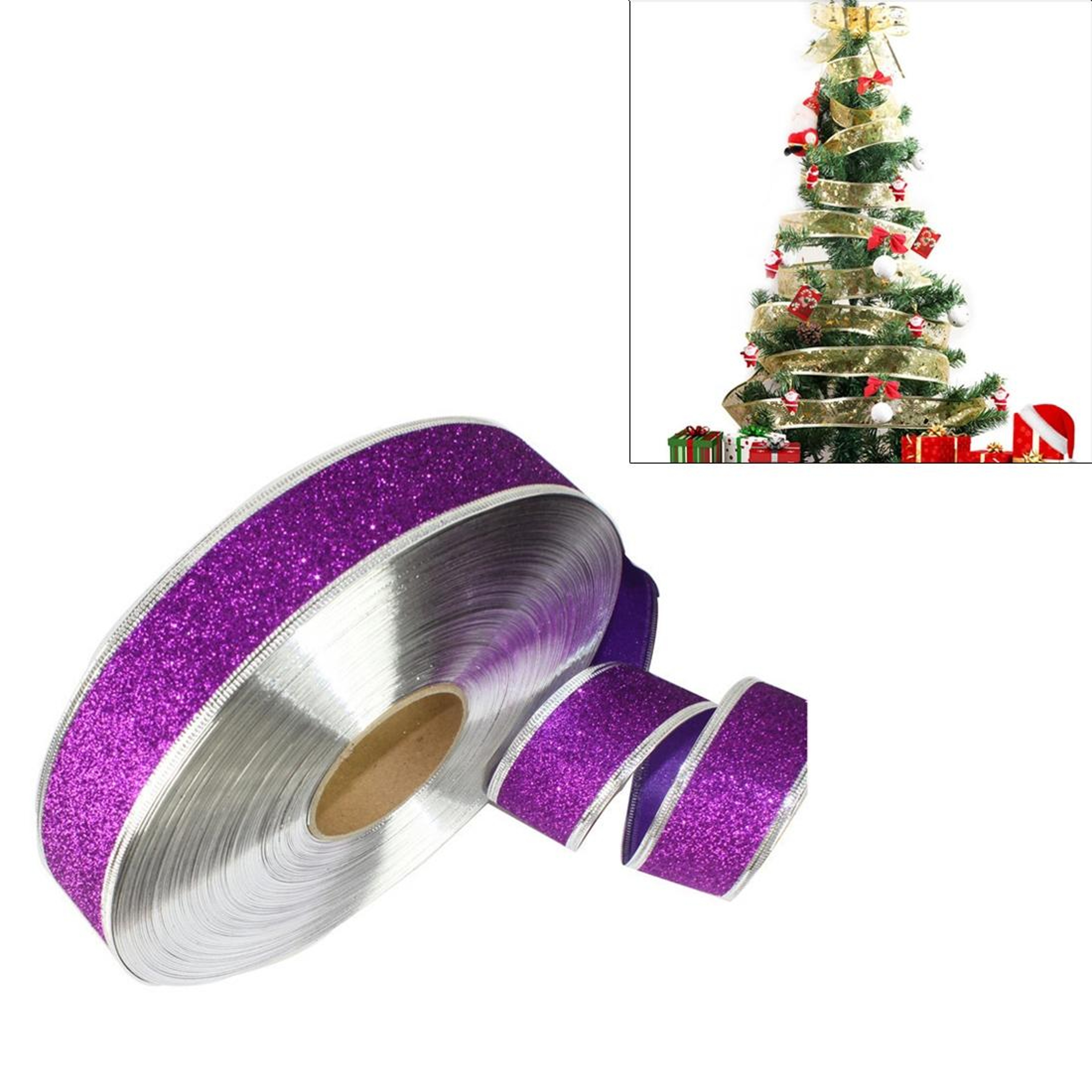Christmas Tree Decoration Ribbon with Glitter for Holiday Party Decor – view 10