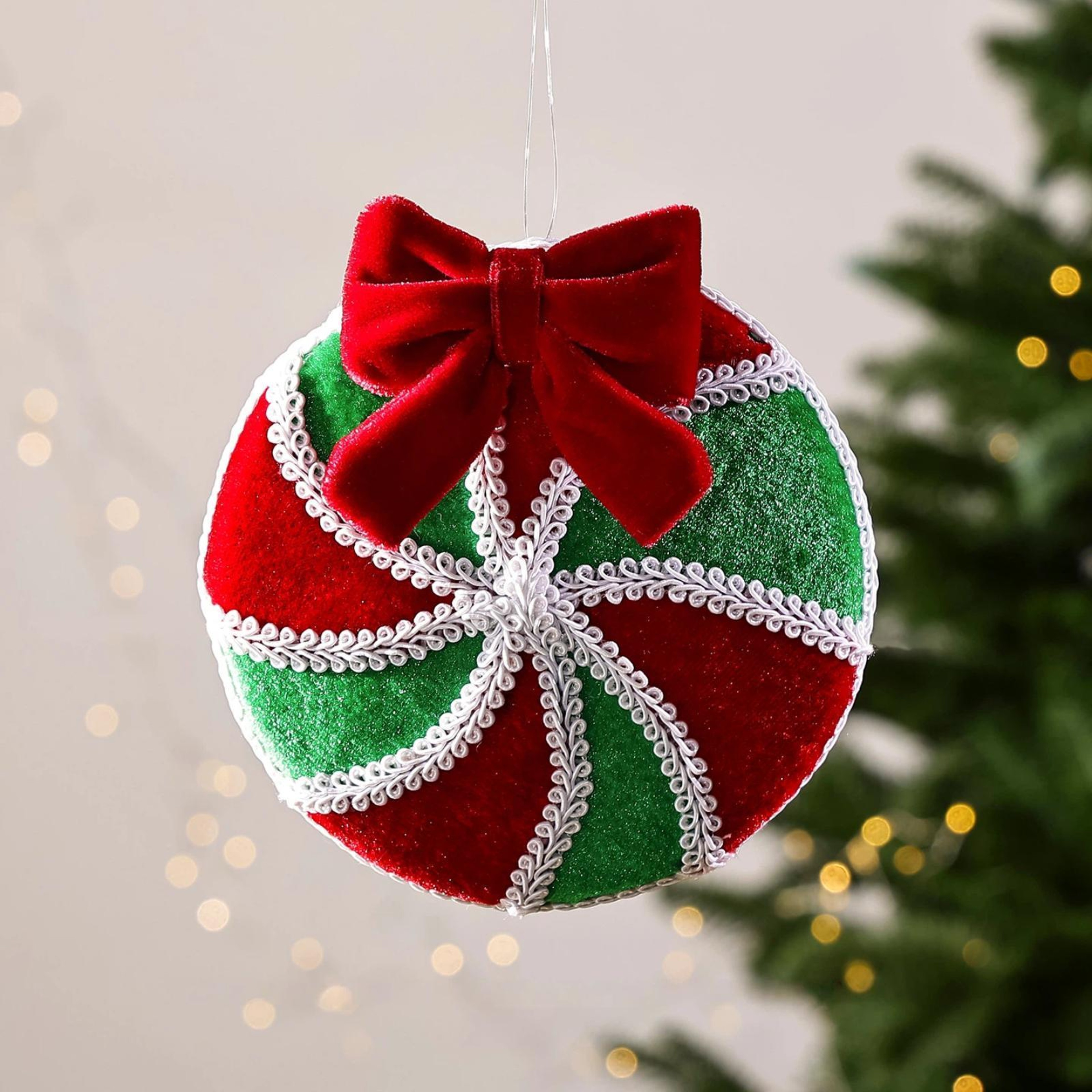 Colorful Plush Lollipop Christmas Ornament with Glitter and Red Bow – view 5