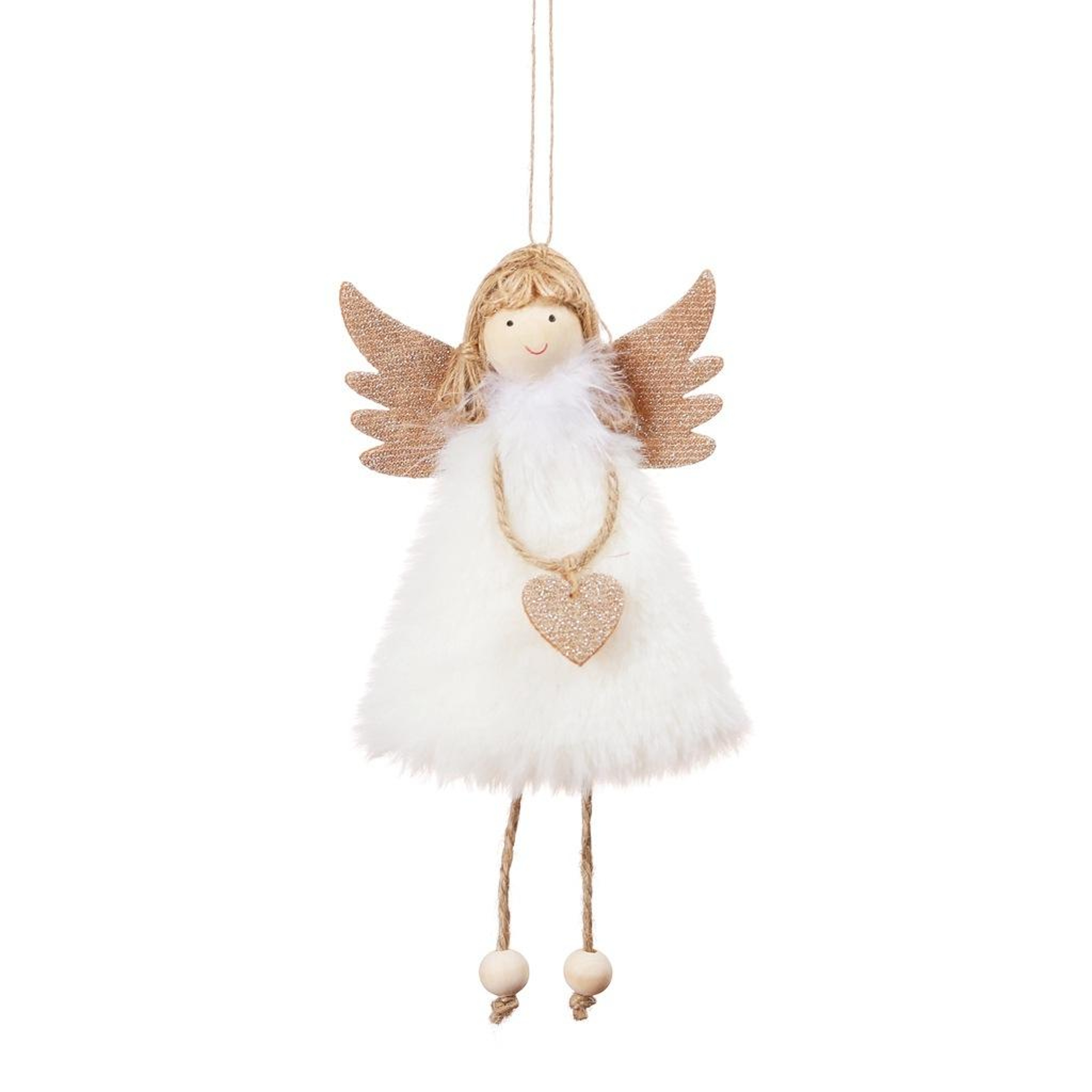 Plush Feather Angel Christmas Tree Ornament with Wooden Accents – view 2