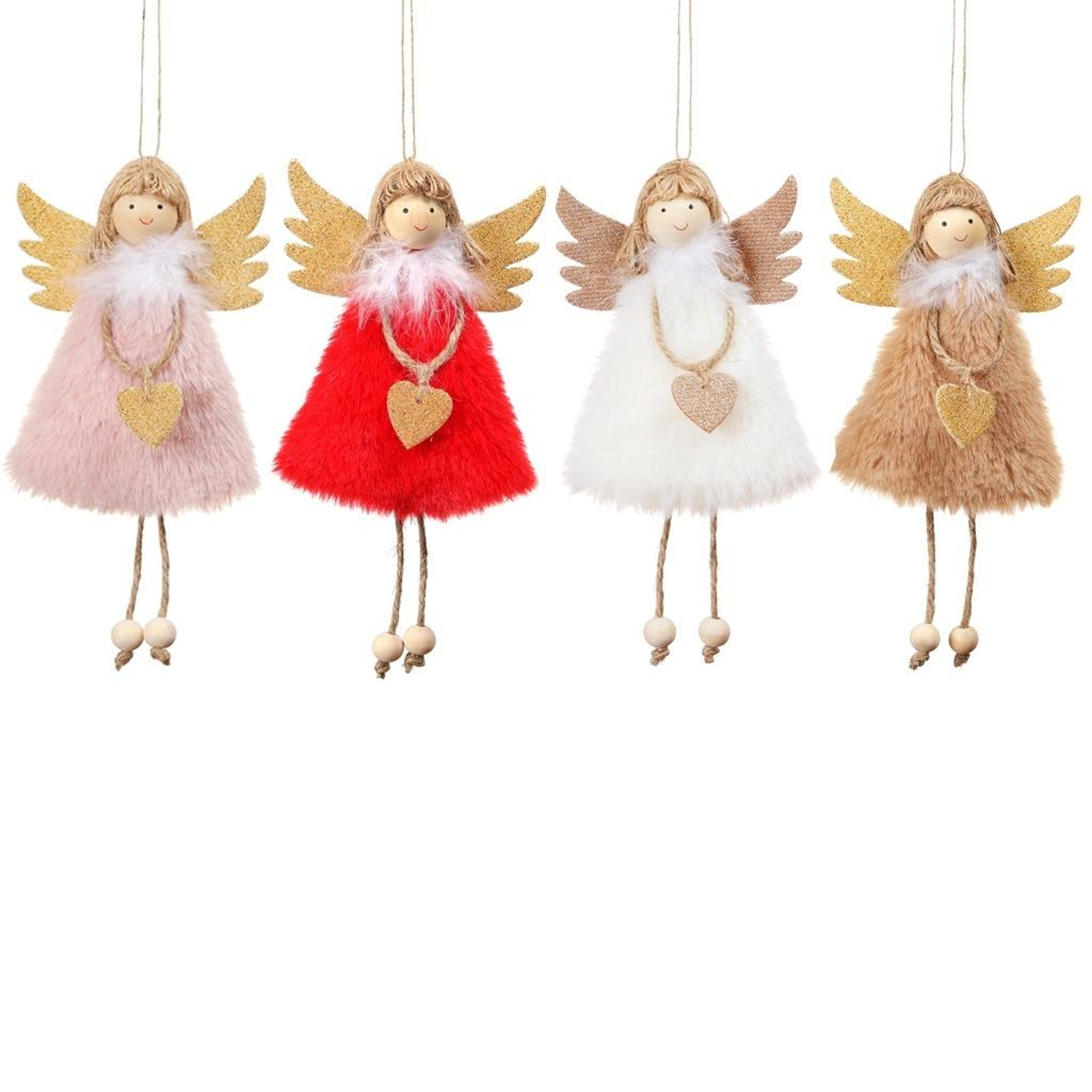 Plush Feather Angel Christmas Tree Ornament with Wooden Accents – view 6