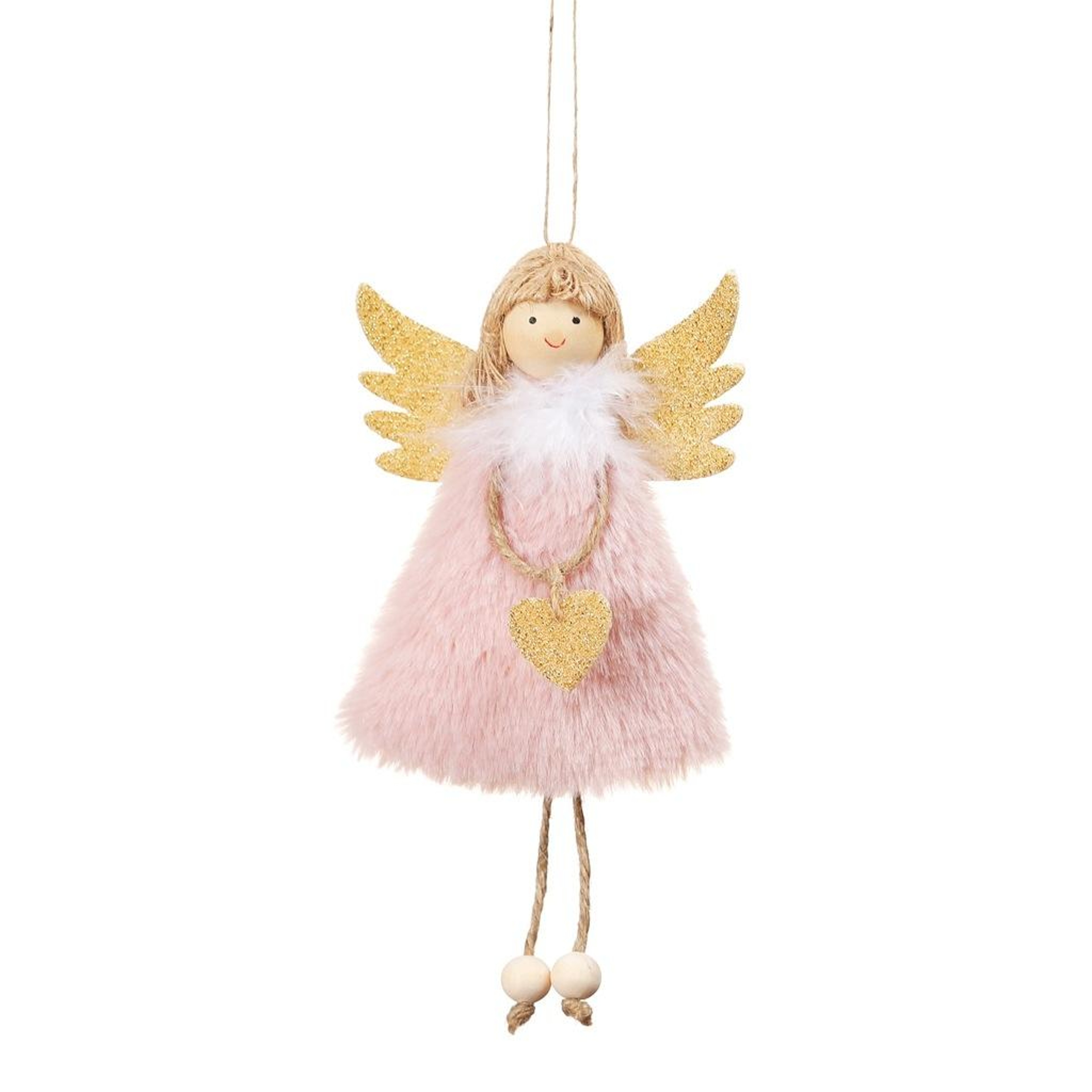 Plush Feather Angel Christmas Tree Ornament with Wooden Accents – view 8