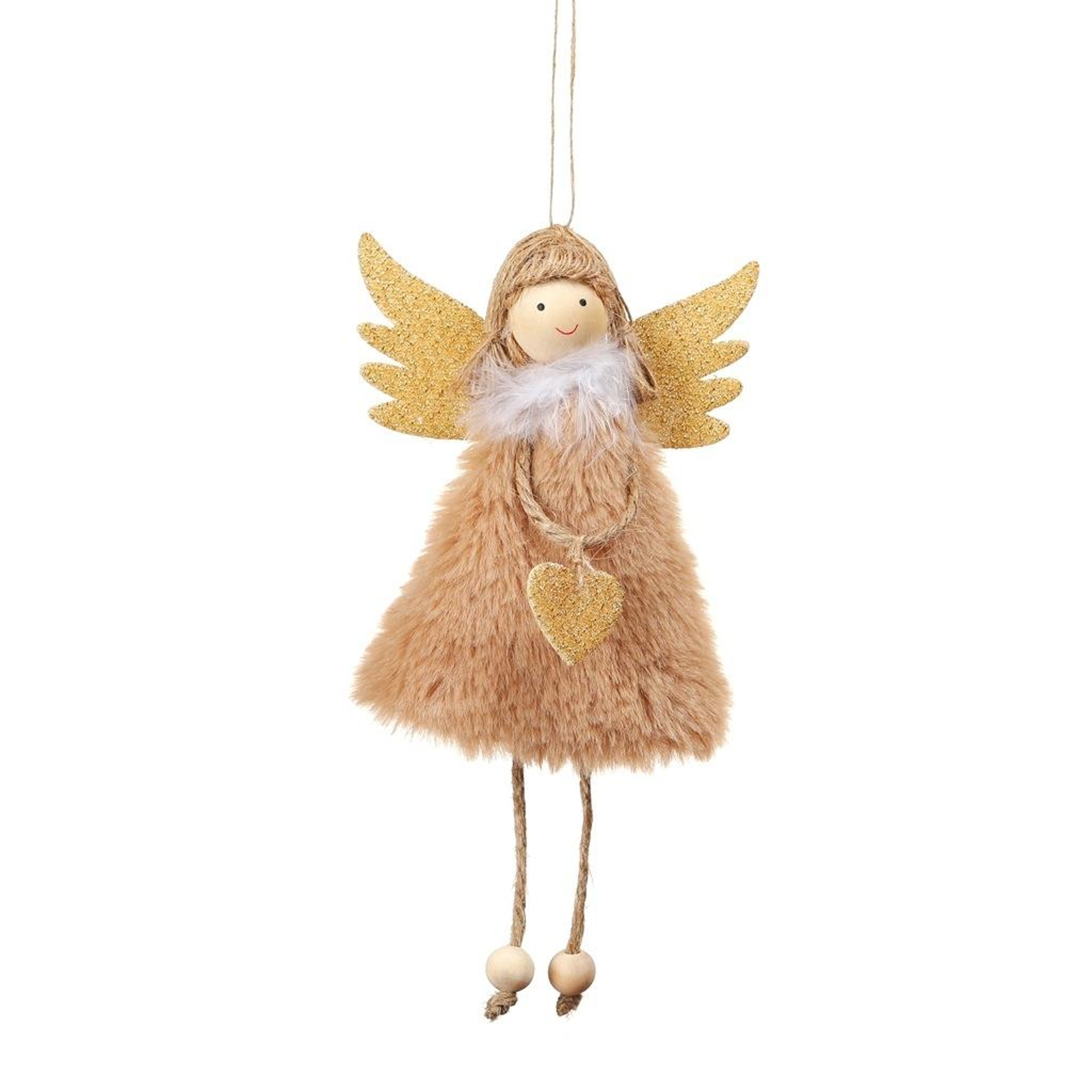 Plush Feather Angel Christmas Tree Ornament with Wooden Accents – view 10